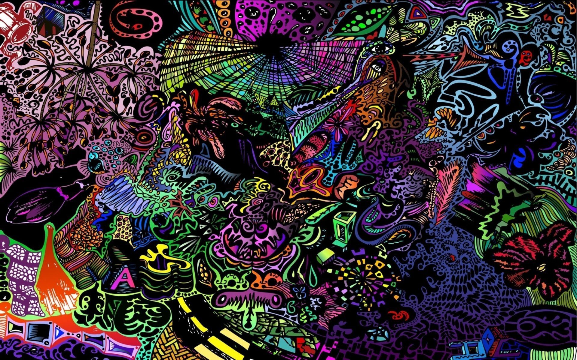 Schwarzlicht-Kunst, Neonmuster, Detailreich, Bunt, 16:10, Full-HD-Hintergrundbild für den Desktop
