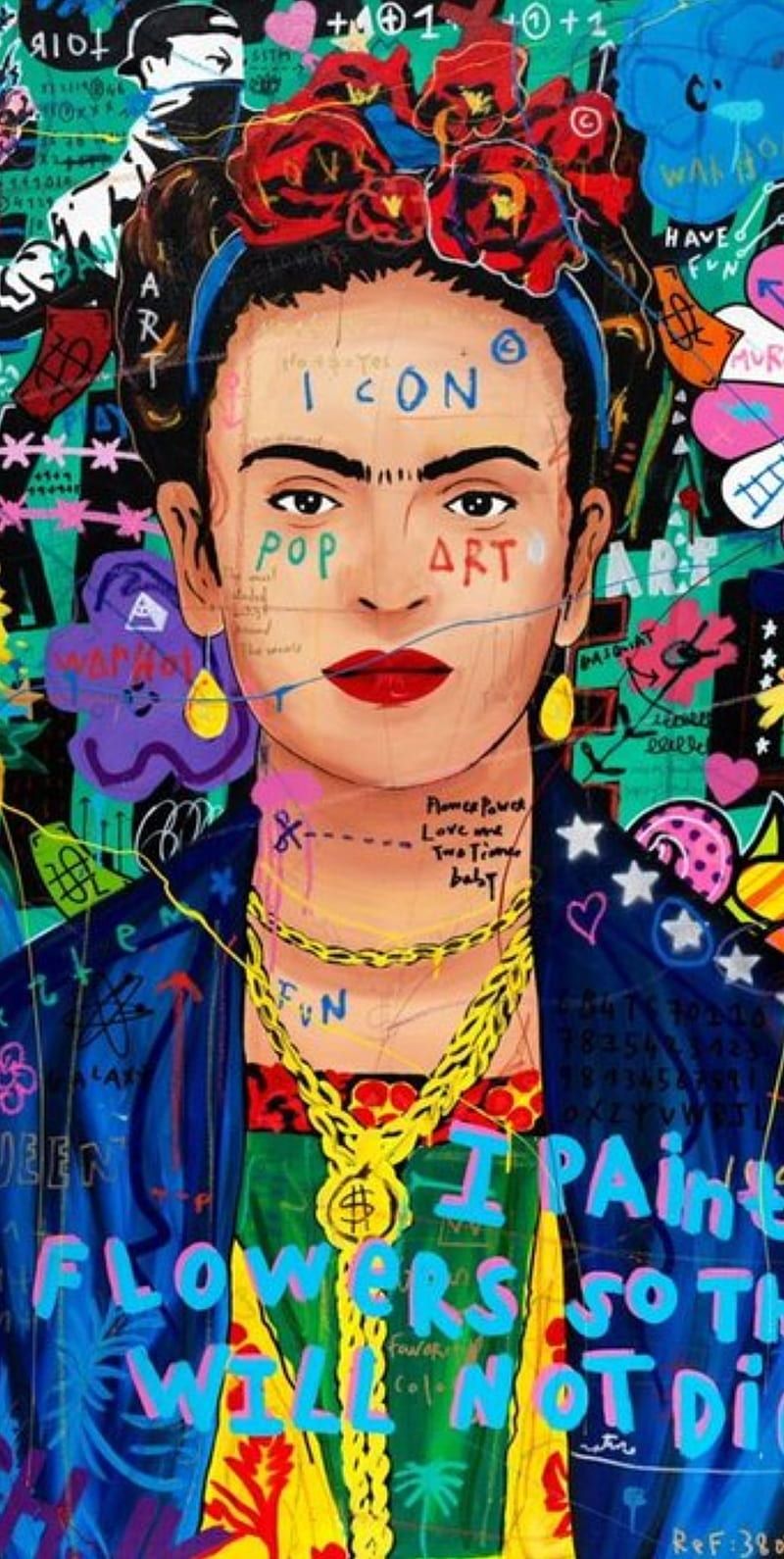 Frida Kahlo, Pop Art, Mexikanische Künstlerin, Bunt, Schriftzug, Sperrbildschirm fürs iPhone
