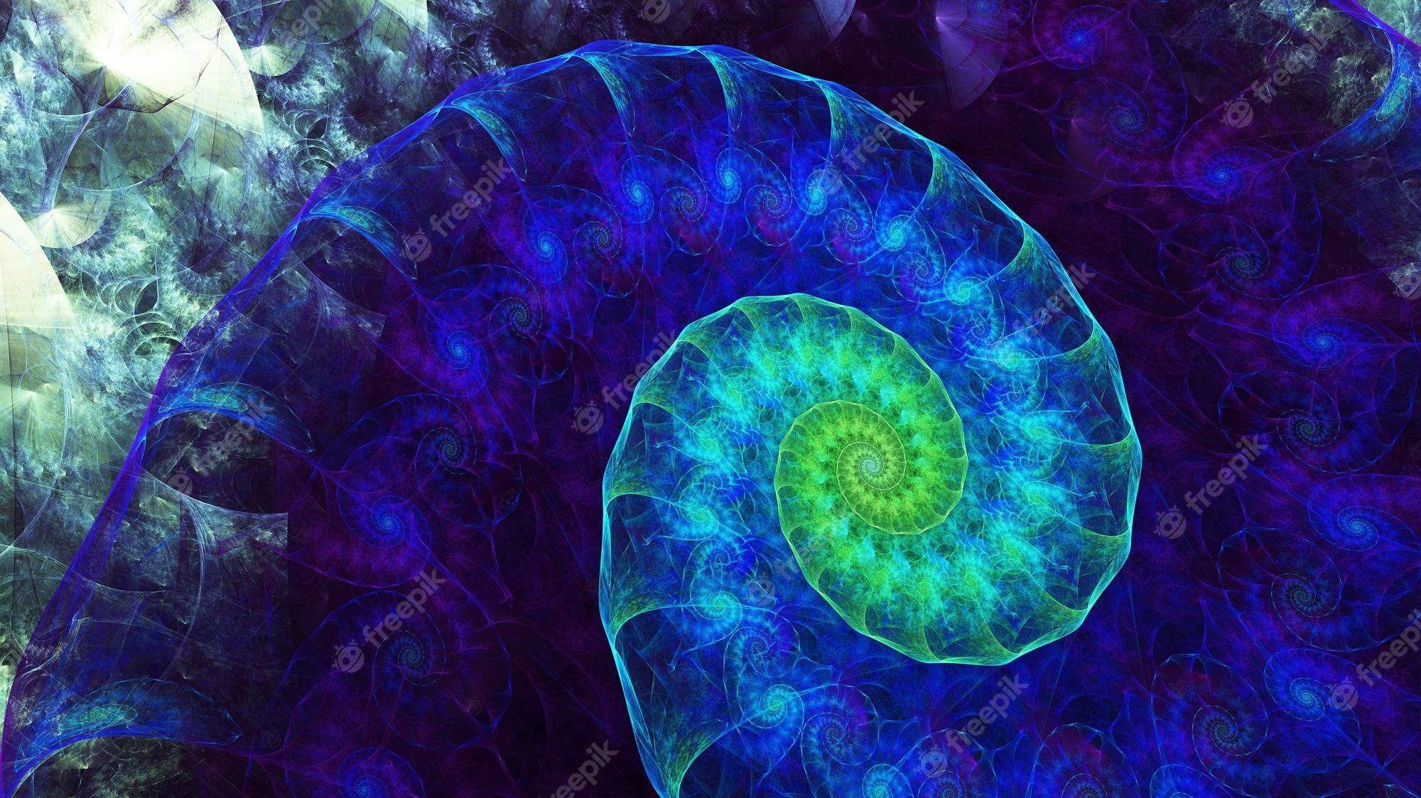 Fraktale Spirale, Goldener Schnitt, Blau, Grün, Digitale Kunst, Full-HD-Hintergrundbild für PC
