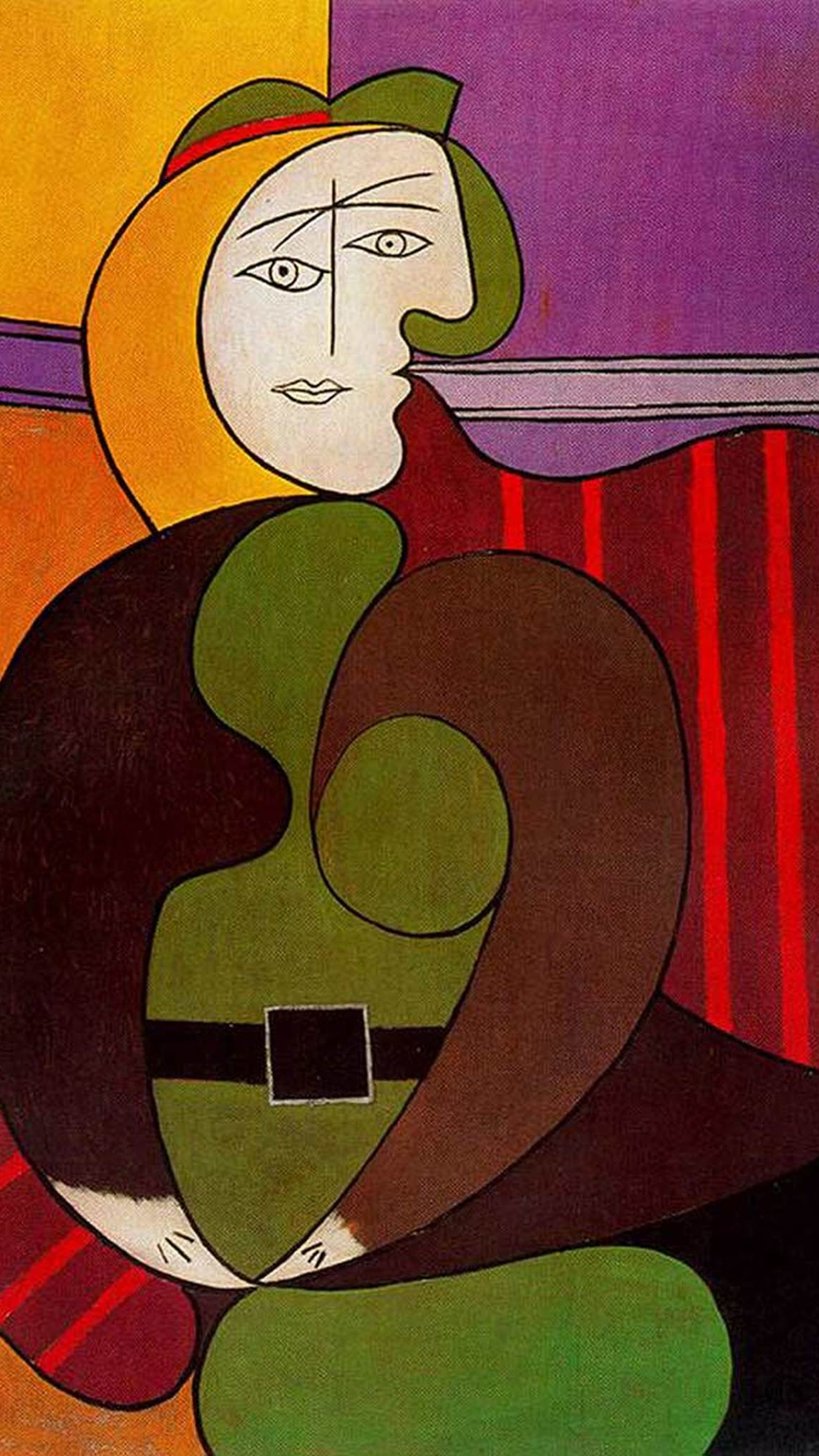 Pablo Picasso, Frauenporträt, Sessel, Kubismus, Rot, Grün, Android-Hintergrundbild