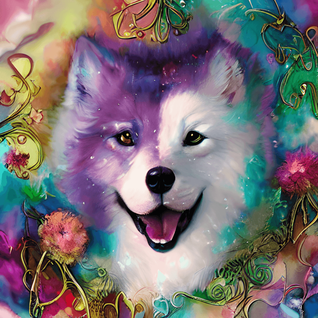 Husky, Hund, Blumen, Bunt, Digitale Malerei, Hintergrundbild für iPad und Tablet
