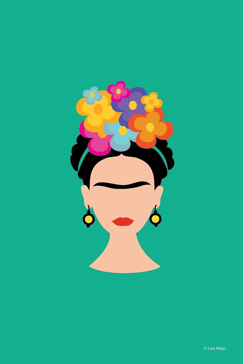 Frida Kahlo, Minimalistisch, Blumenkranz, Vektorgrafik, Smaragdgrün, HD, Handy-Hintergrund