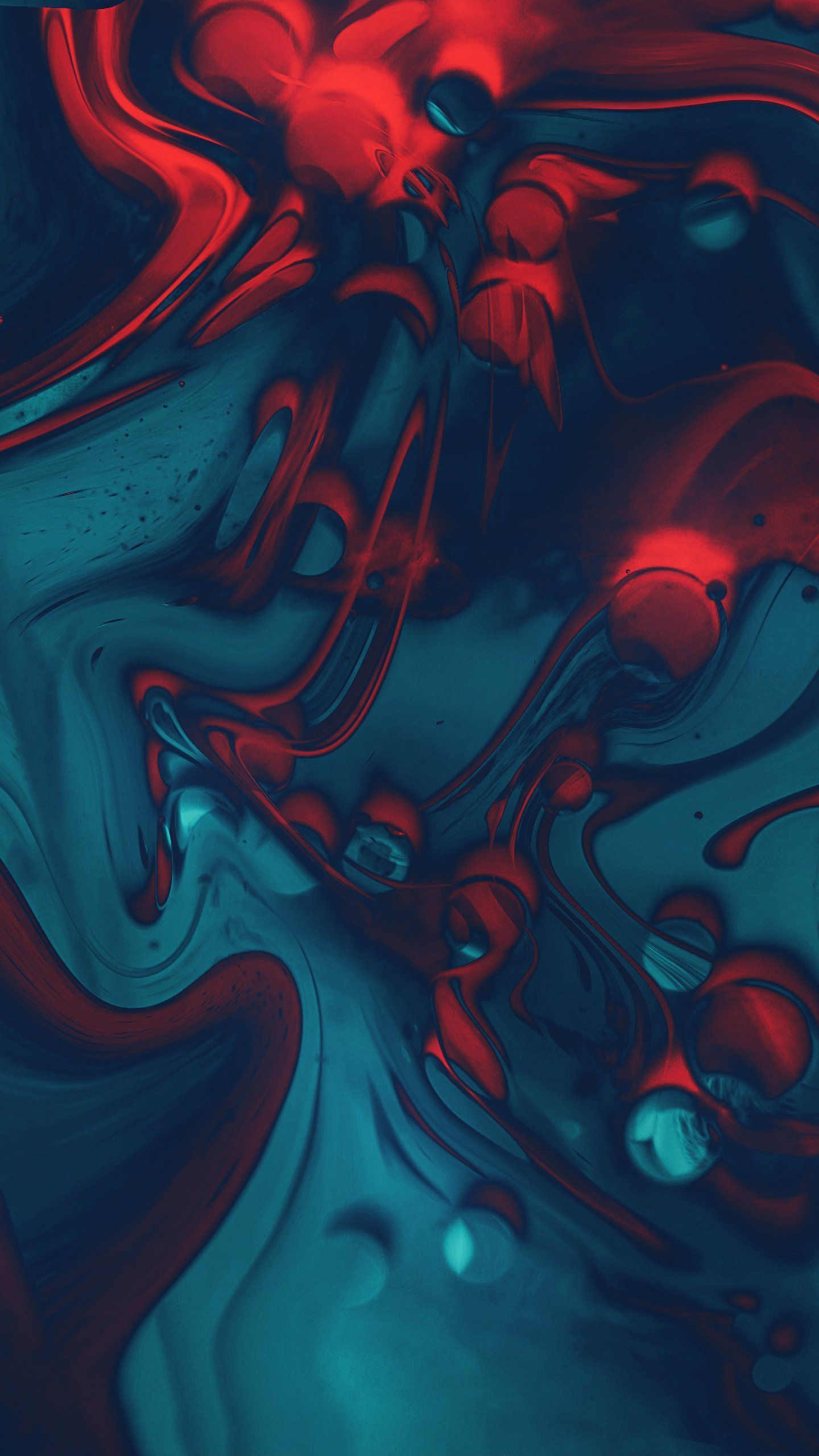 Flüssige Kunst, Rot, Petrol, Dunkel, QHD+, Hintergrundbild fürs Handy