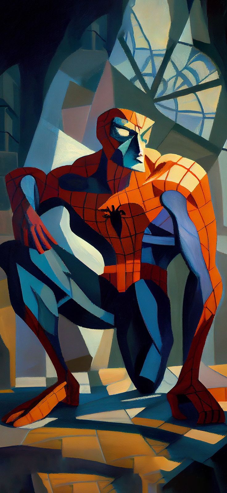 Kubismus, Sitzende Figur, Blau, Rot, Gemälde, HD, Hintergrundbild fürs Handy