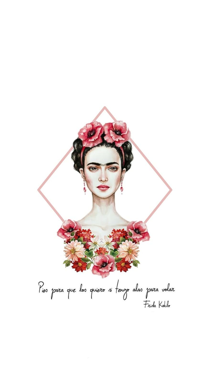 Frida Kahlo, Illustration, Rosen, Zitat, Weißer Hintergrund, Sperrbildschirm fürs iPhone
