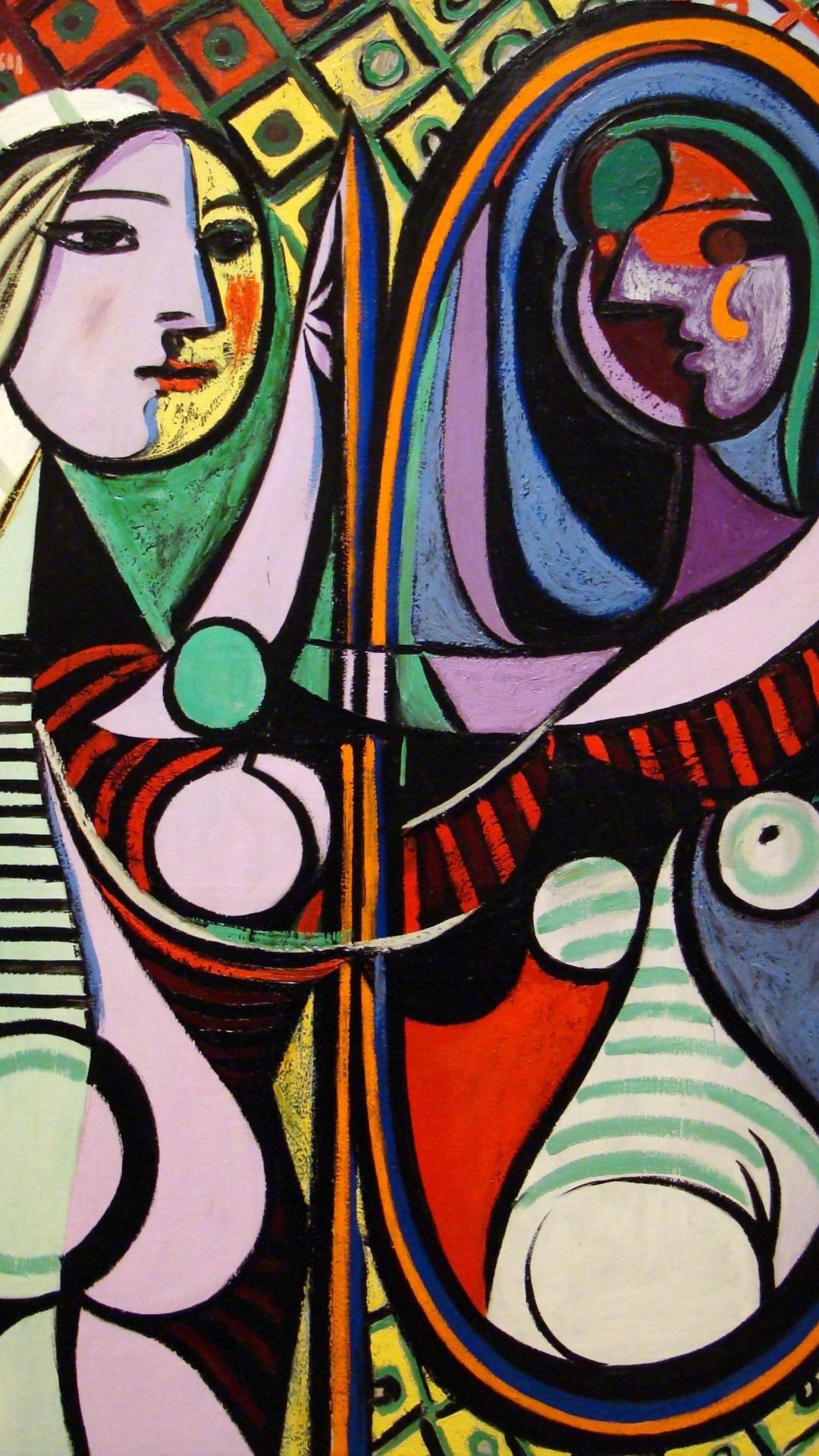 Mädchen vor einem Spiegel, Pablo Picasso, Kubismus, Spiegel, Bunte Farben, Full HD, Handy-Hintergrundbild