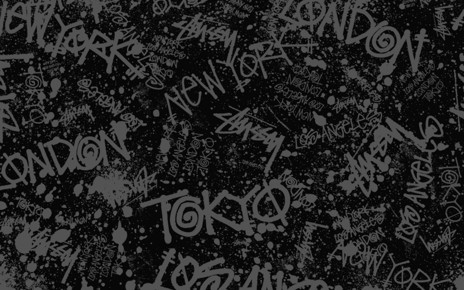 New York, London, Tokio, Grauer Hintergrund, Muster, Schriftzüge, Full HD Wallpaper