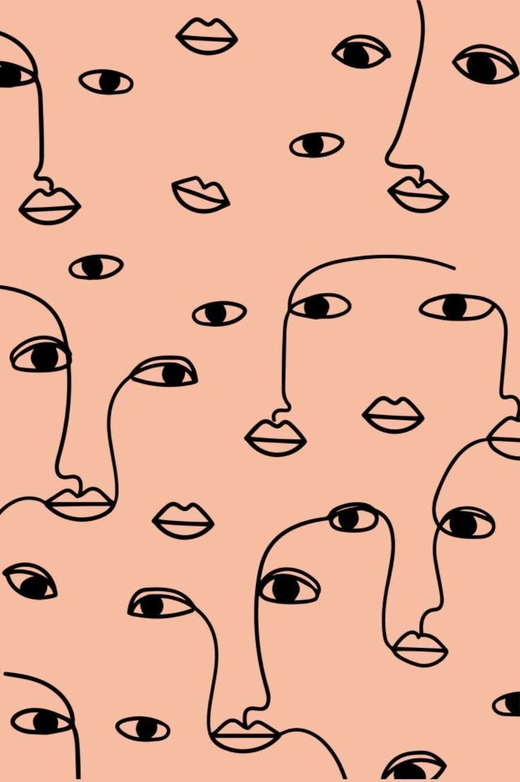 Gesichter, Line Art, Muster, Pfirsichfarbener Hintergrund, Minimalismus, Sperrbildschirm fürs iPhone