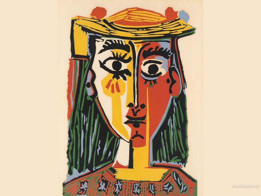 Pablo Picasso, Frau mit Hut, Kubismus, Porträt, Beige Hintergrund, Wallpaper