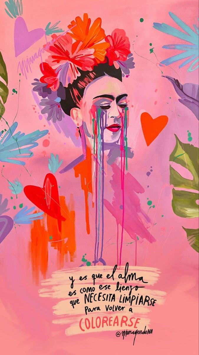 Frida Kahlo, Aquarell, Zitat, Rosa, Herzen, Hintergrundbild für iPhone und Android