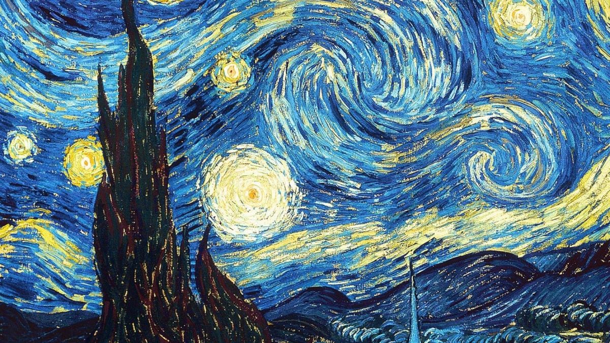 Sternennacht, Vincent van Gogh, Nachthimmel, Zypresse, Sterne, Blau, Hintergrund