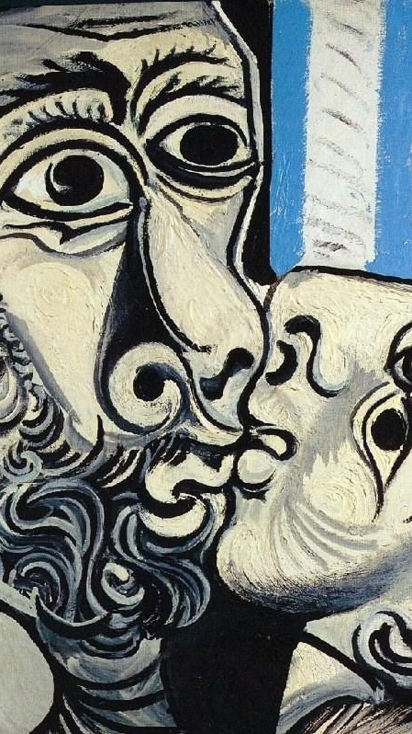 Pablo Picasso, Der Kuss, Kubismus, Gesichter, Schwarz-Weiß, HD, Handy-Hintergrundbild