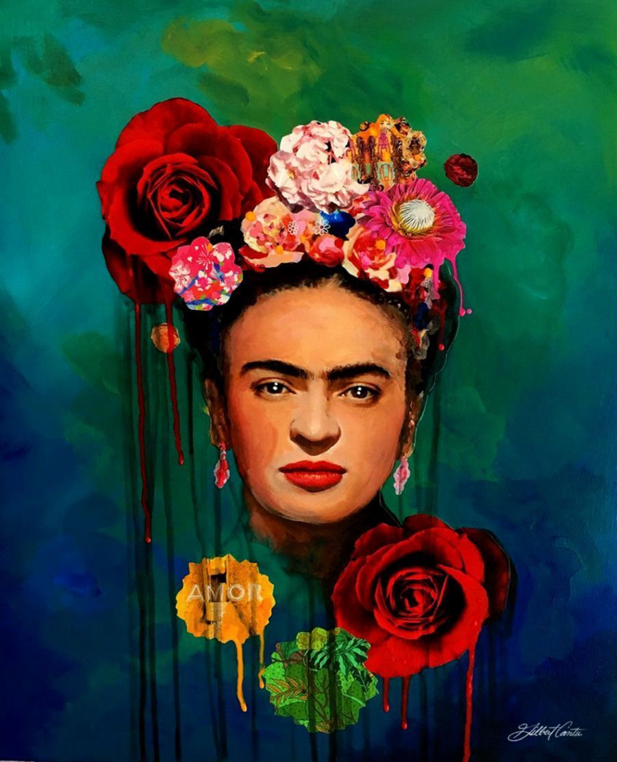 Frida Kahlo, Rote Rosen, Malerei, Dunkelblau, Farbverlauf, HD, iPad-Hintergrundbild