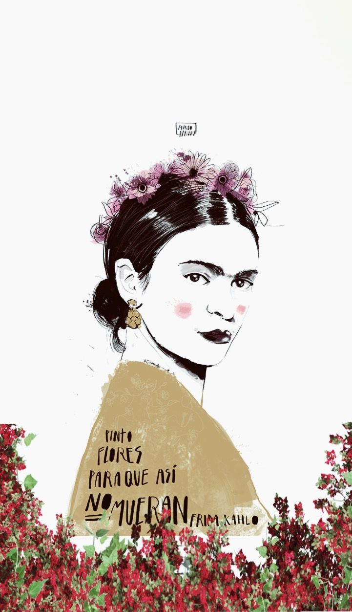 Frida Kahlo, Zeichnung, Zitat, Blumen, Weißer Hintergrund, Sperrbildschirm fürs iPhone