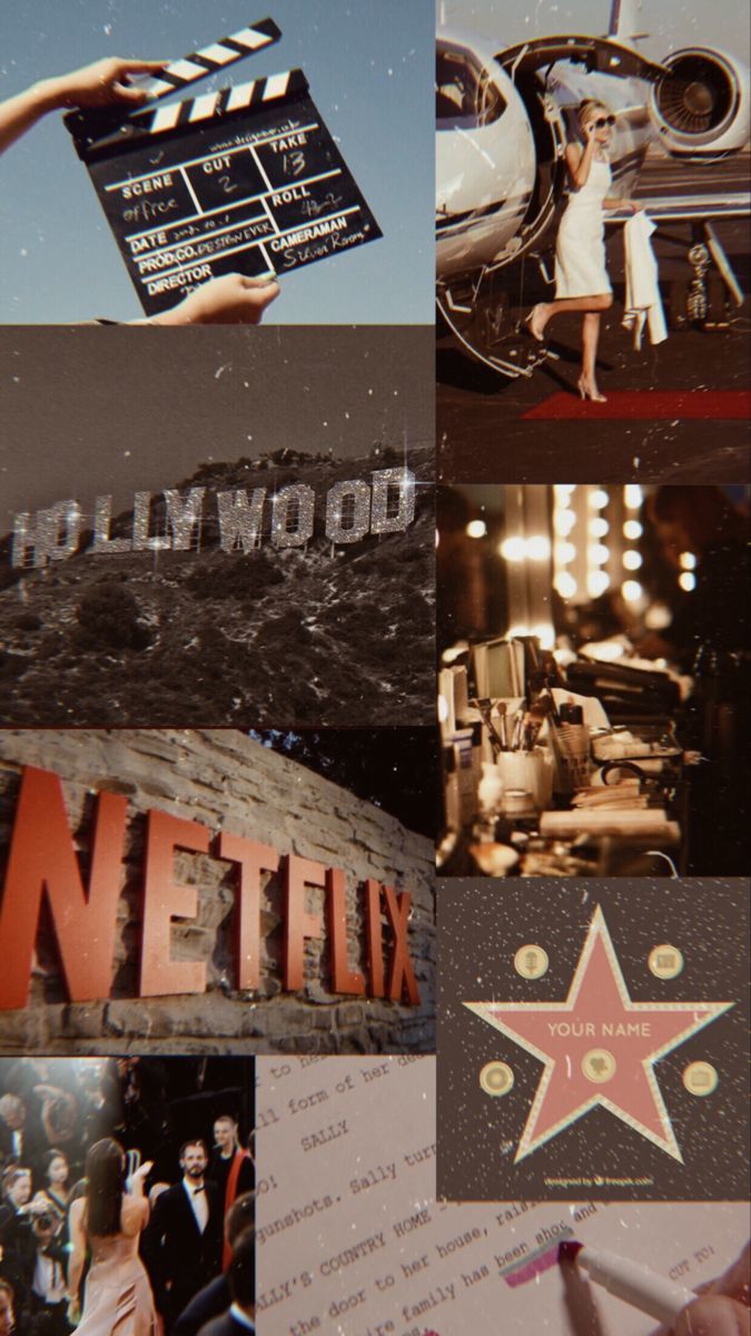 Hollywood Sign, Netflix, Hollywood, Collage, Walk of Fame, Kino, Vintage, Android-Hintergrundbild
