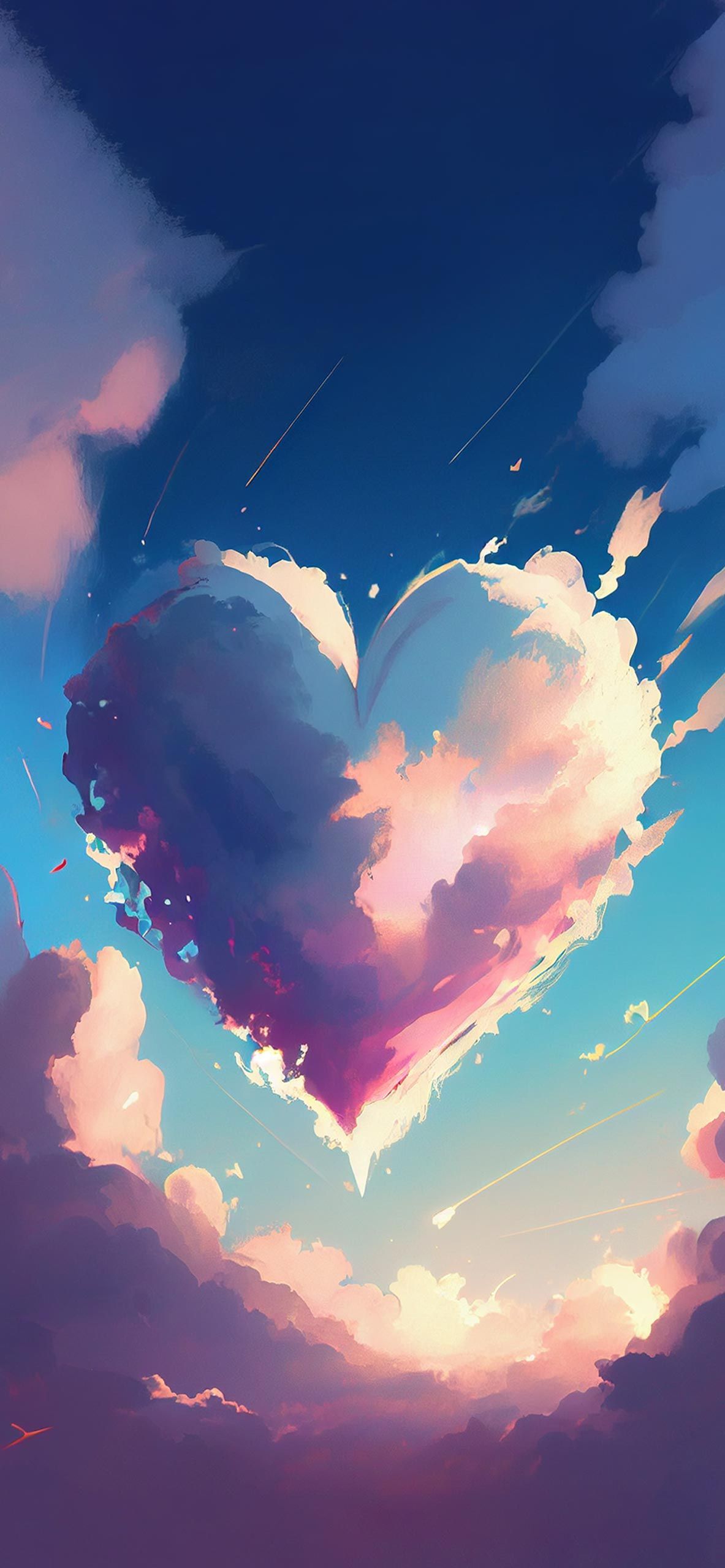 Herzwolke, Wolken, Himmel, Fantasy, Pastell, Full HD, Handy-Hintergrund im Hochformat