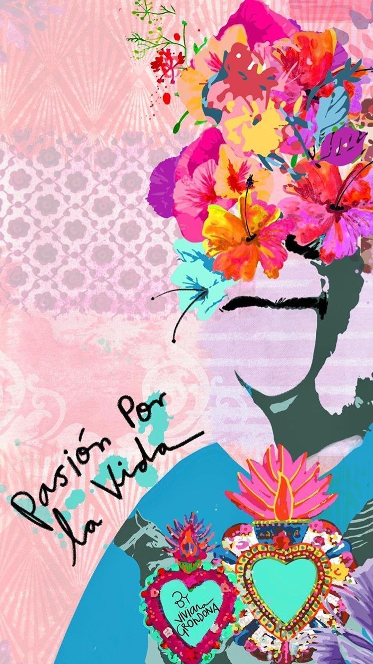 Frida Kahlo, Pasión por la vida, Heiliges Herz, Collage, Bunt, HD, iPhone-Hintergrundbild