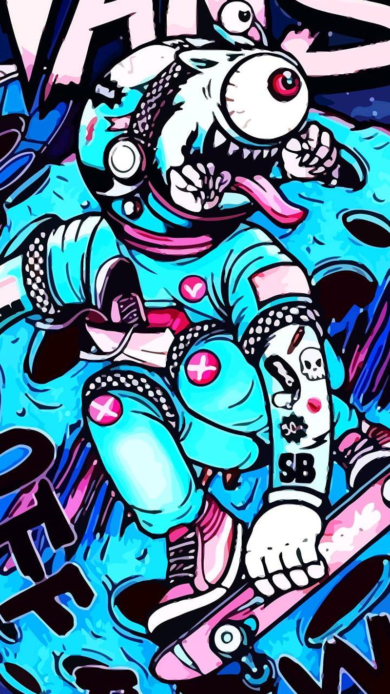 Comicfigur, Türkis, Rosa, Illustration, Cartoon, Hintergrundbild für iPhone und Android