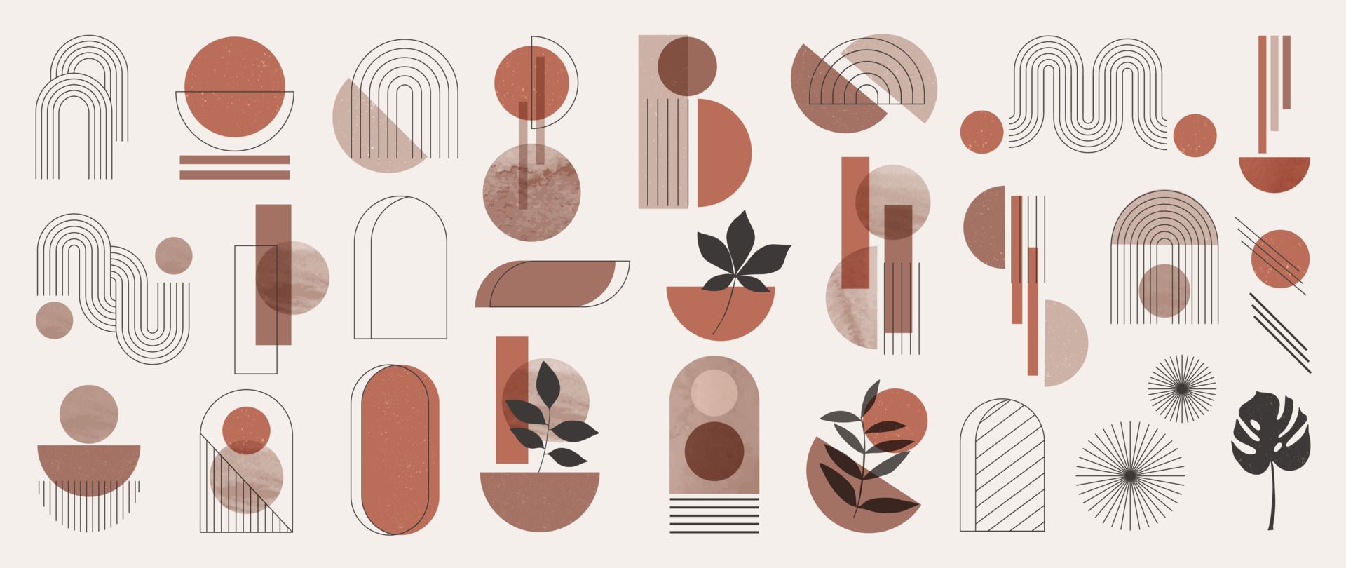 Boho, Geometrische Formen, Bögen, Muster, Terrakotta, Mid-Century, Full HD, Windows-Hintergrundbild