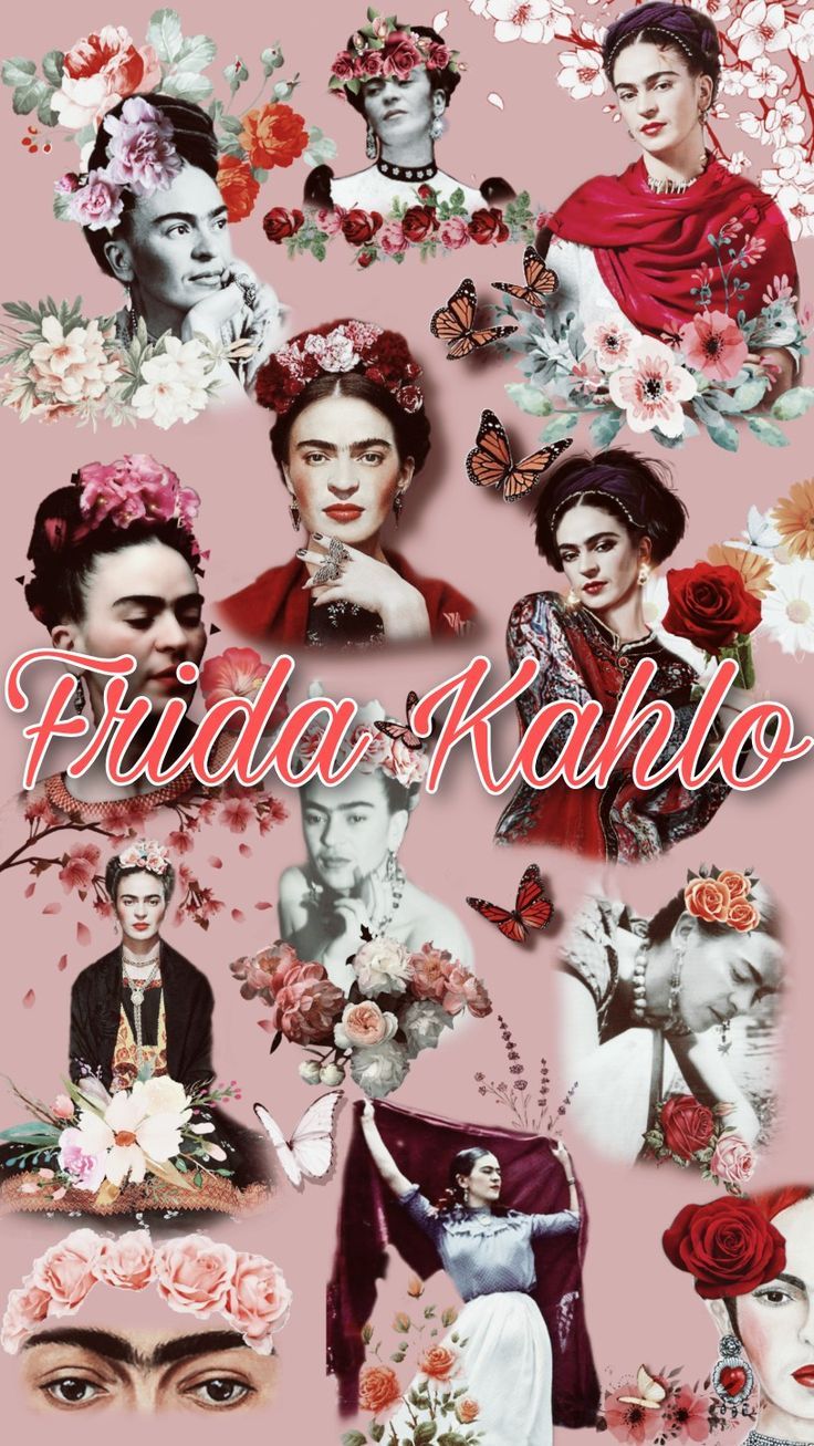 Frida Kahlo, Collage, Schriftzug, Rosa, Fotos, HD, Handy-Hintergrund im Hochformat