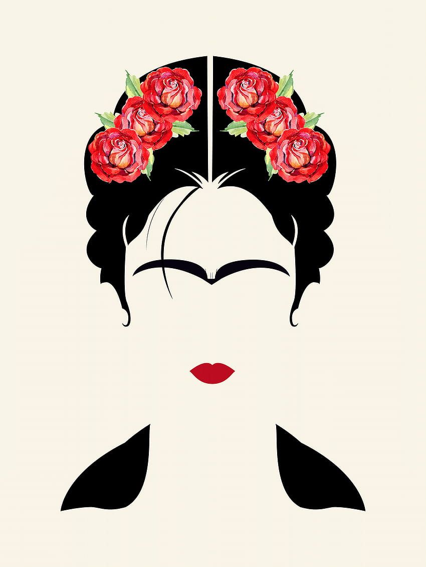 Frida Kahlo, Minimalistisch, Blumenkranz, Vektorgrafik, Creme, Hintergrundbild fürs Tablet
