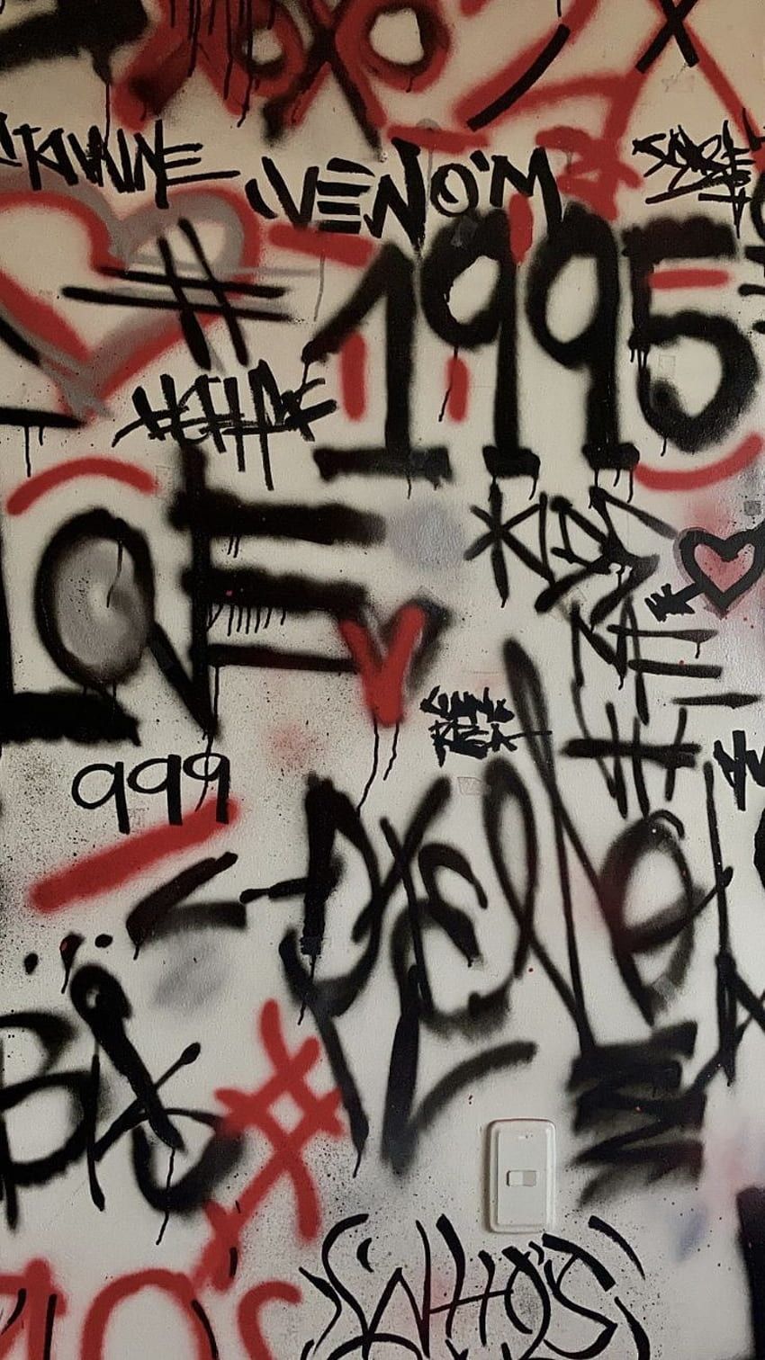 1995, Tags, Rot-Schwarz, Weiße Wand, Schriftzüge, HD, Hintergrundbild fürs Handy