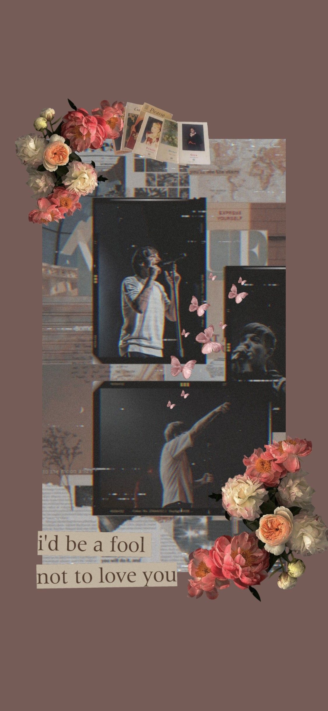 Collage, Ästhetik, Blumen, Fotos, Braun, Full HD, Sperrbildschirm fürs iPhone