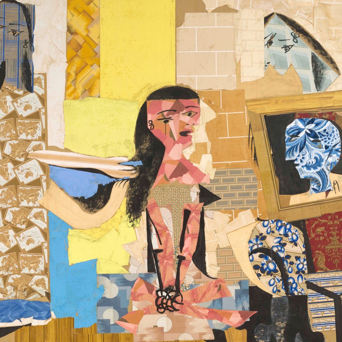 Collage, Kubismus, Frau, Bunte Farben, Papierkunst, Hintergrundbild für iPad und Tablet