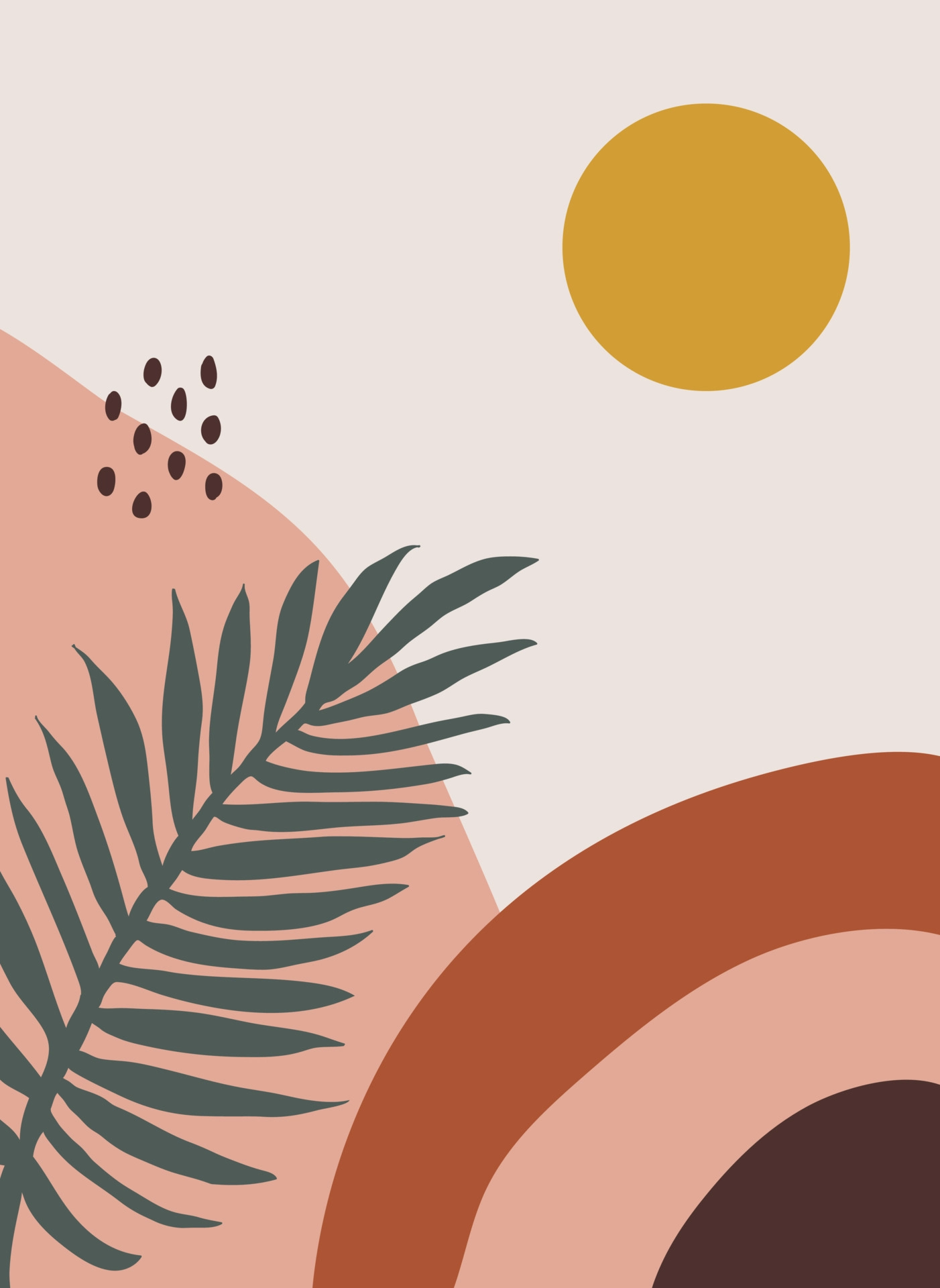 Boho, Palmblatt, Sonne, Regenbogen, Erdtöne, Full HD, Hintergrundbild fürs Tablet
