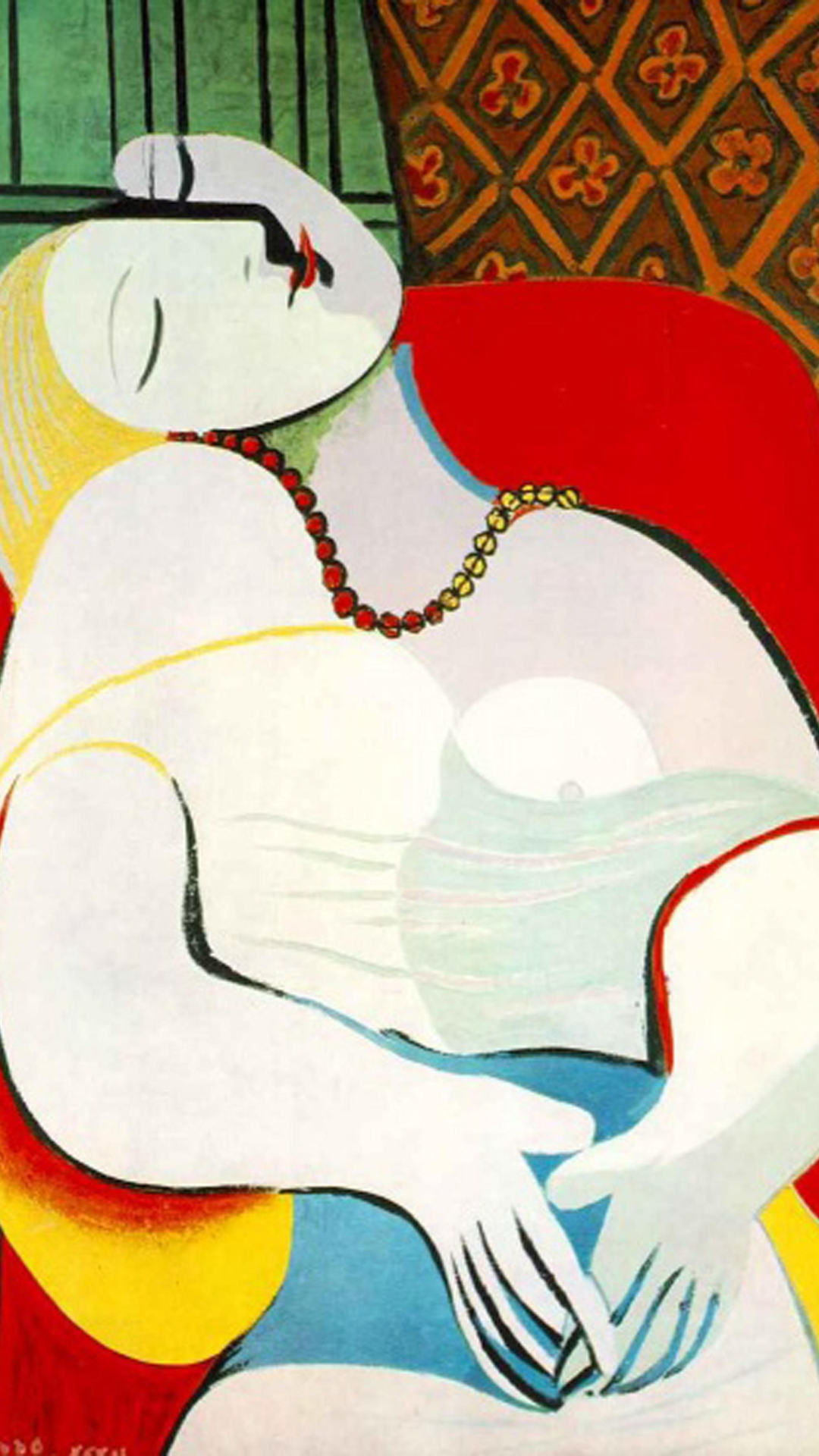 Der Traum, Pablo Picasso, Marie-Thérèse Walter, Schlafende Frau, Rot, 1080x1920, Handy-Hintergrund