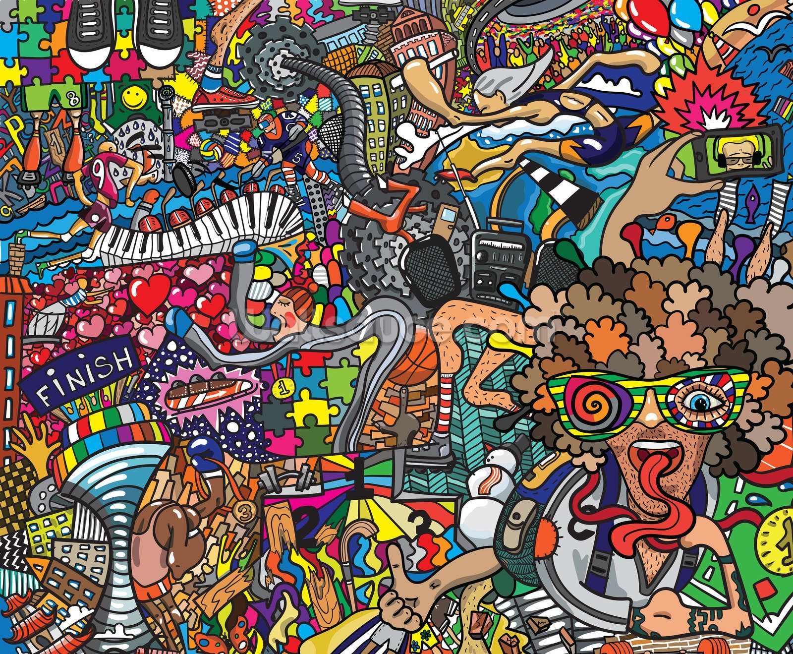 Doodle-Kunst, Bunt, Muster, Figuren, Illustration, HD, Hintergrundbild für den PC