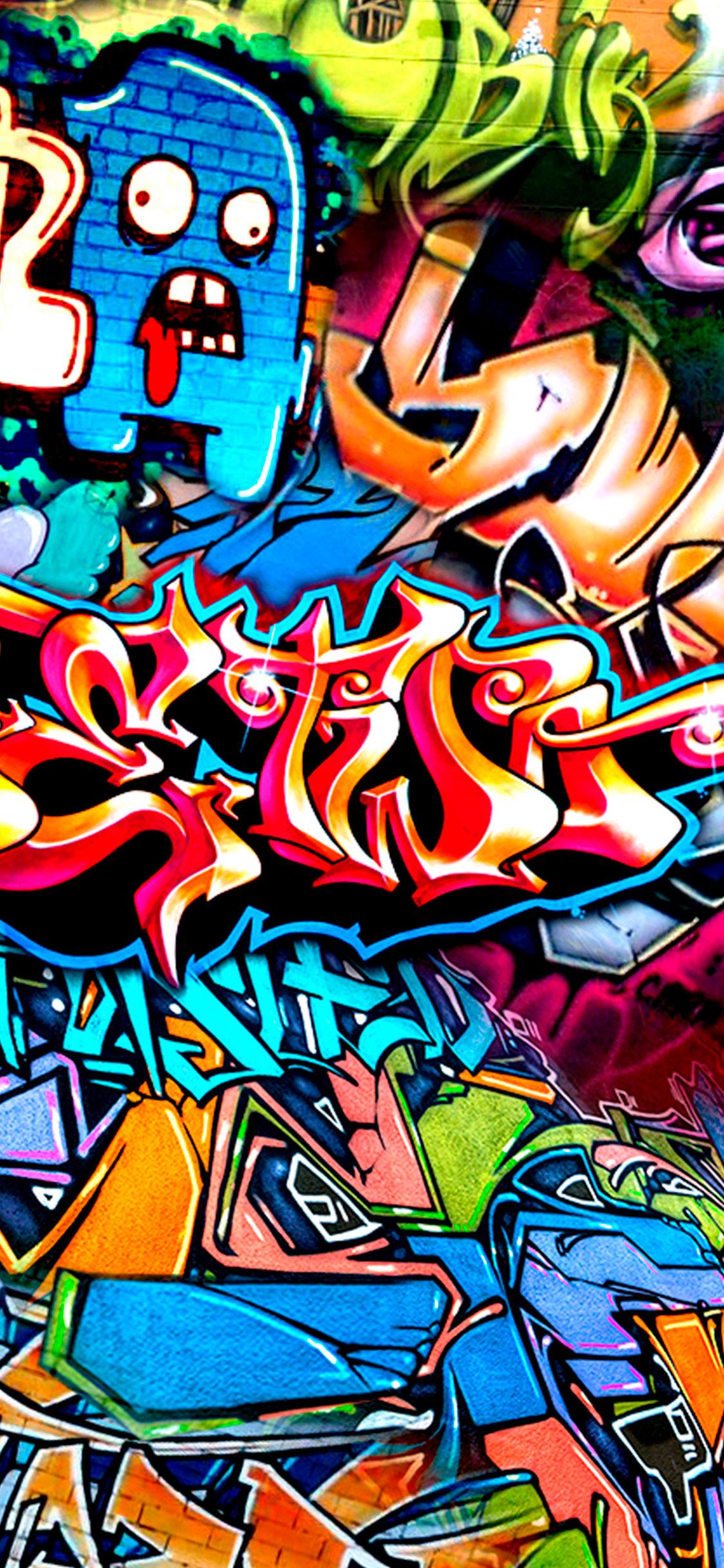 Comicmonster, Bunt, Schriftzüge, Wildstyle, Blau, Full HD, Handy-Hintergrund im Hochformat