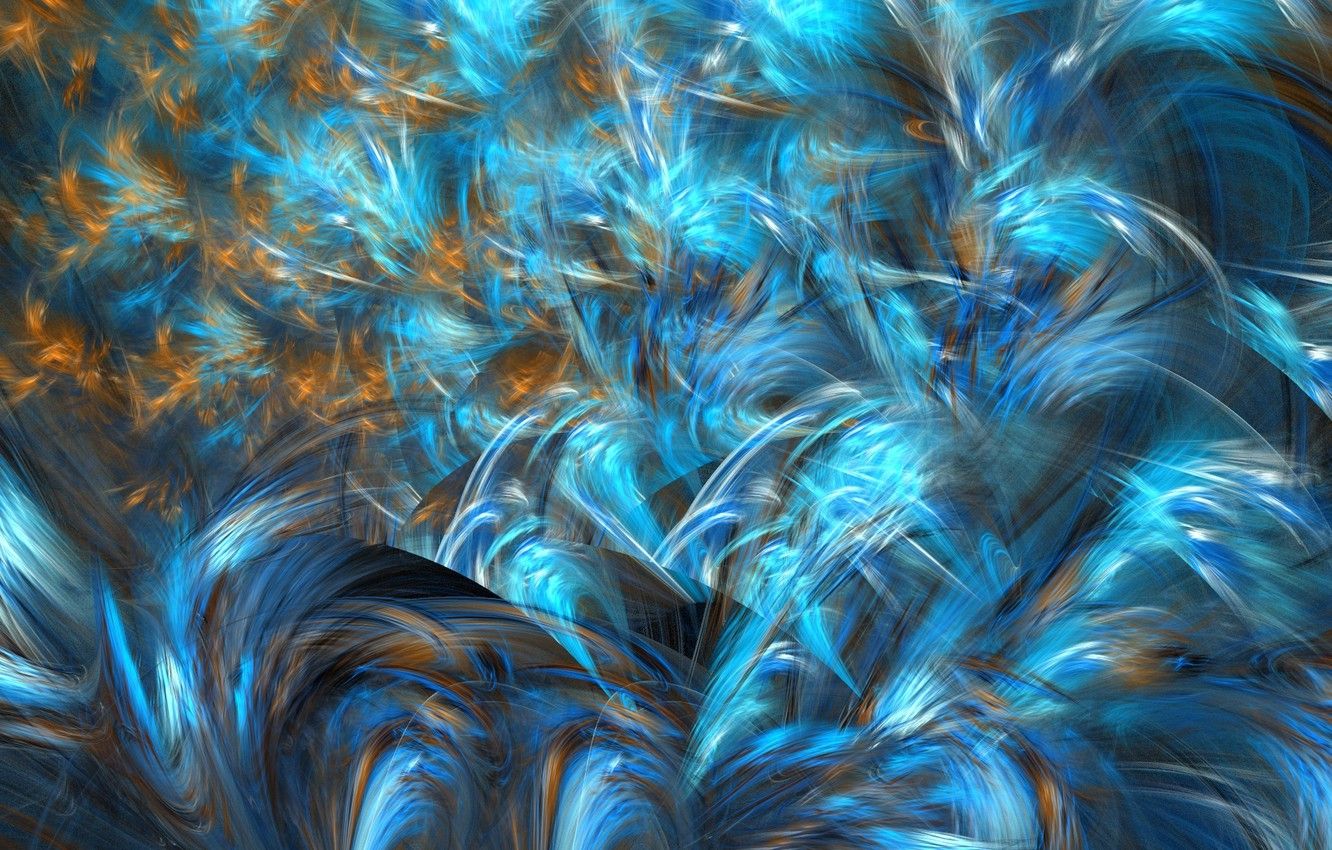 Fraktal, Federn, Blau, Gold, Digitale Kunst, HD, Hintergrundbild für den PC