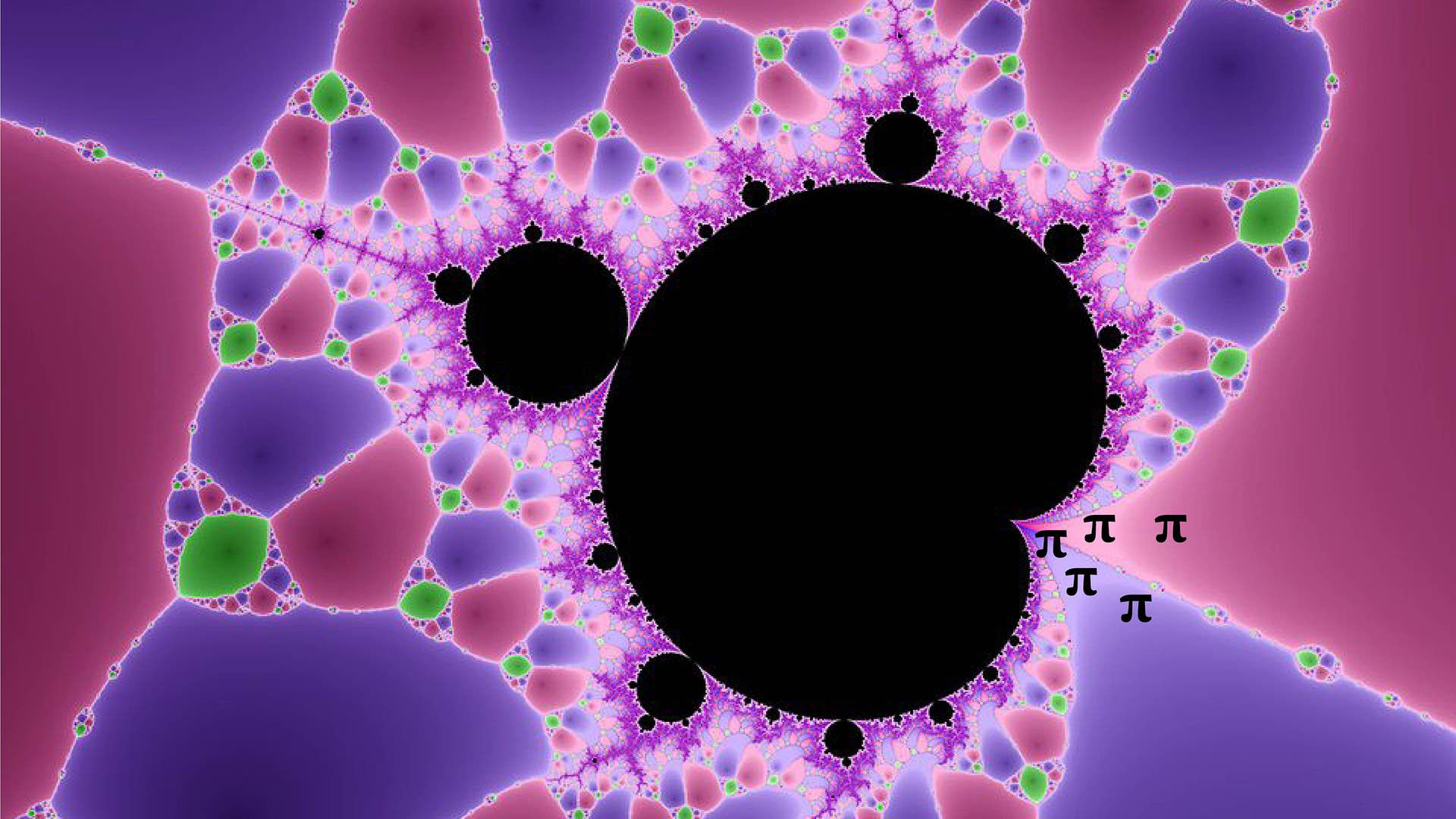 Mandelbrot-Menge, Fraktal, Pi-Symbol, Lila, Mathematik, 16:9, Full-HD-Hintergrundbild für den Desktop