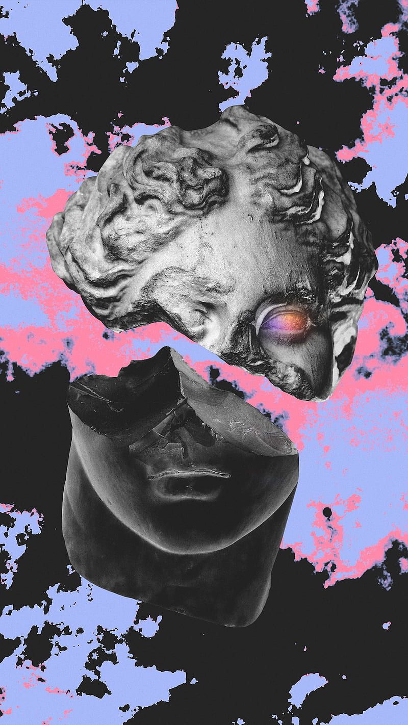 Antike Büste, Collage, Vaporwave, Schwarz-Weiß, Pink, HD, Handy-Hintergrund im Hochformat