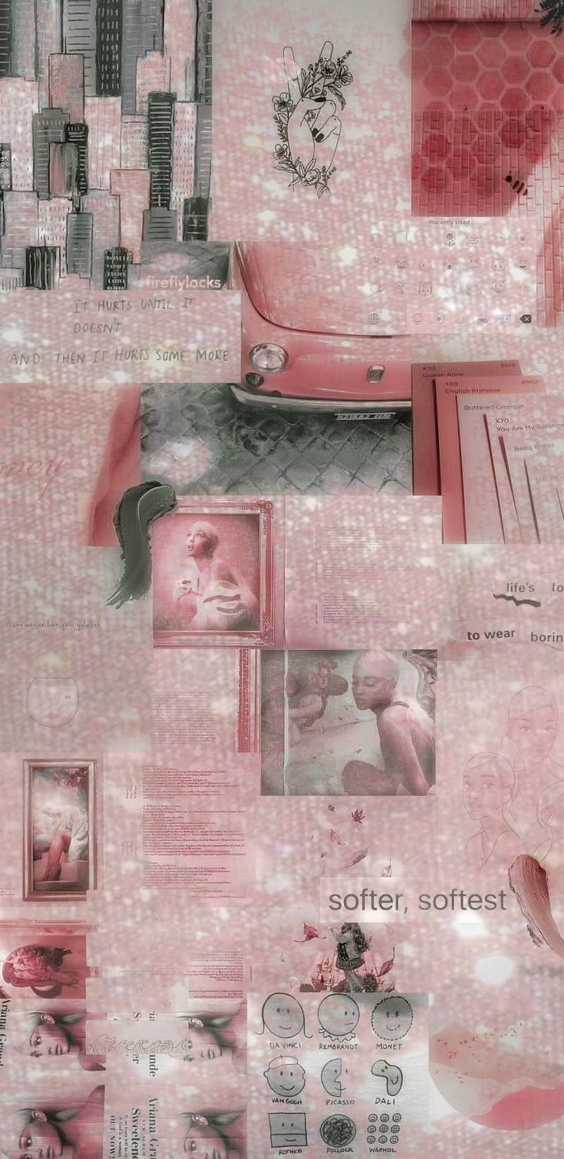 Collage, Rosa, Abstrakte Kunst, Pastellfarben, Hochformat, Hintergrundbild fürs Smartphone