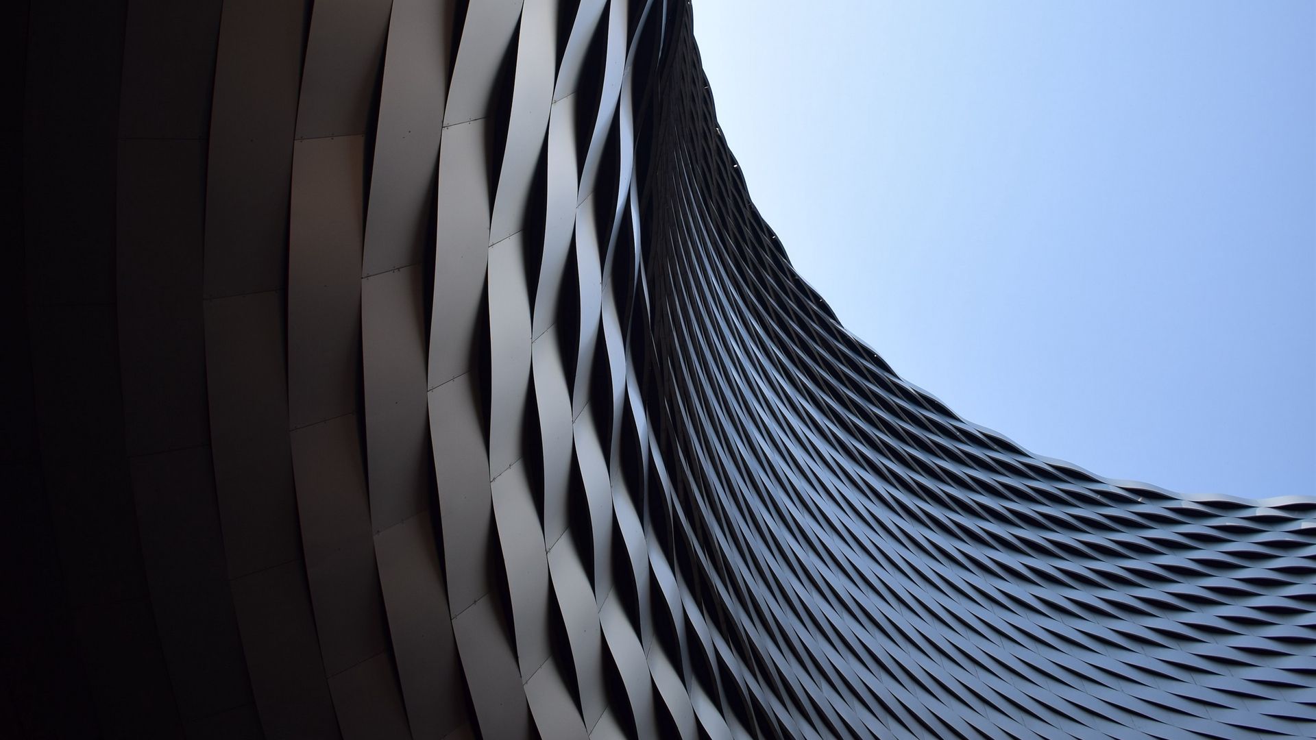 Messe Basel, Basel, Moderne Architektur, Fassade, Geschwungene Formen, Froschperspektive, Blauer Himmel, 1080p Wallpaper