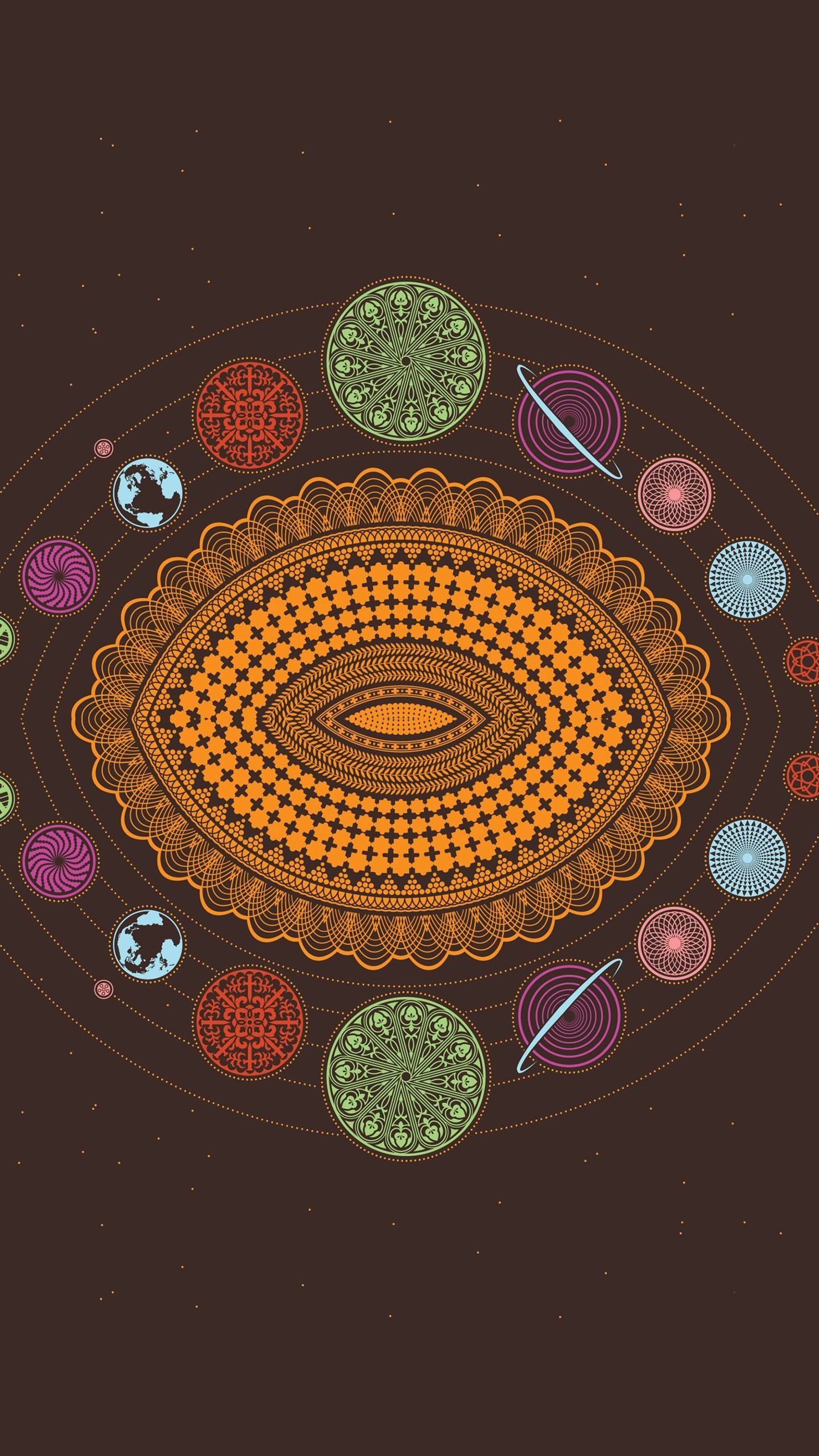 Aboriginal-Kunst, Punktmalerei, Ornament, Orange, Braun, QHD+, Handy-Hintergrundbild