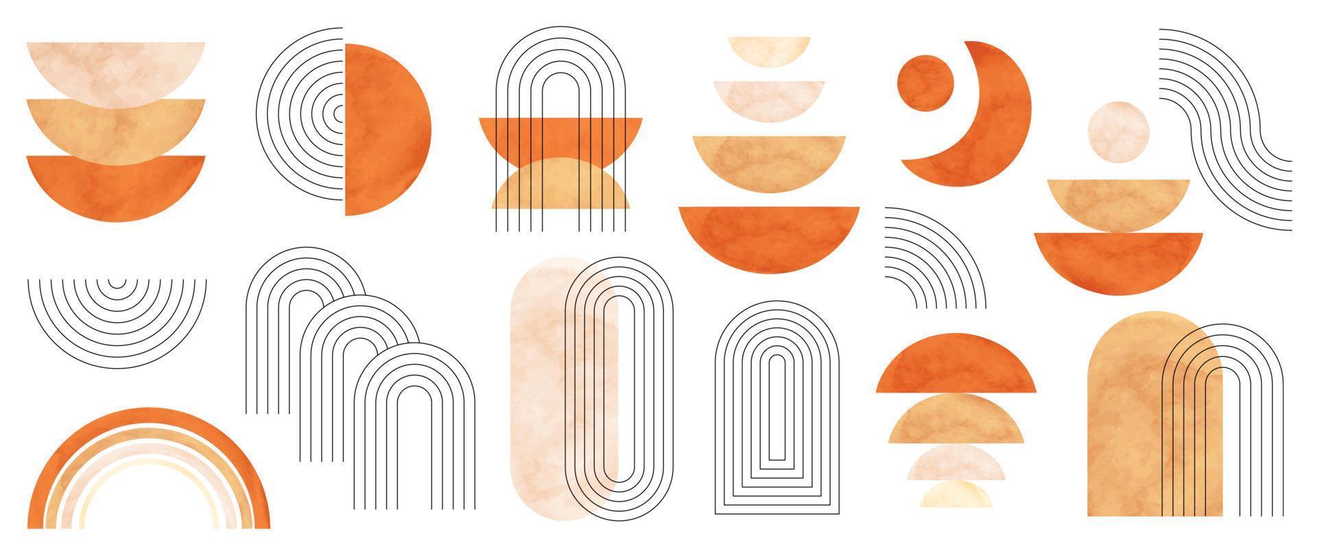 Boho, Geometrische Formen, Halbkreise, Bögen, Orange, Muster, Mid-Century, Full HD, Windows-Hintergrundbild