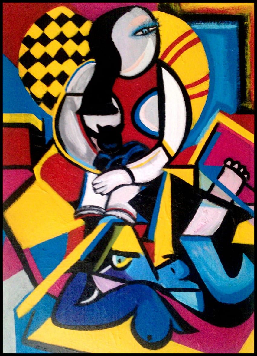 Pablo Picasso, Kubismus, Sitzende Frau, Bunte Farben, Schachbrettmuster, HD, iPad-Hintergrundbild