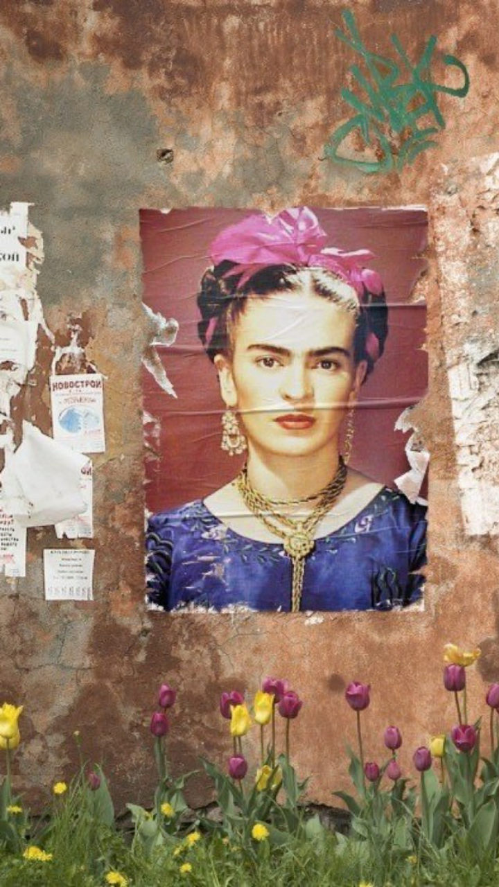 Frida Kahlo, Street Art, Plakat, Mauer, Blumen, HD, Hintergrundbild fürs Handy