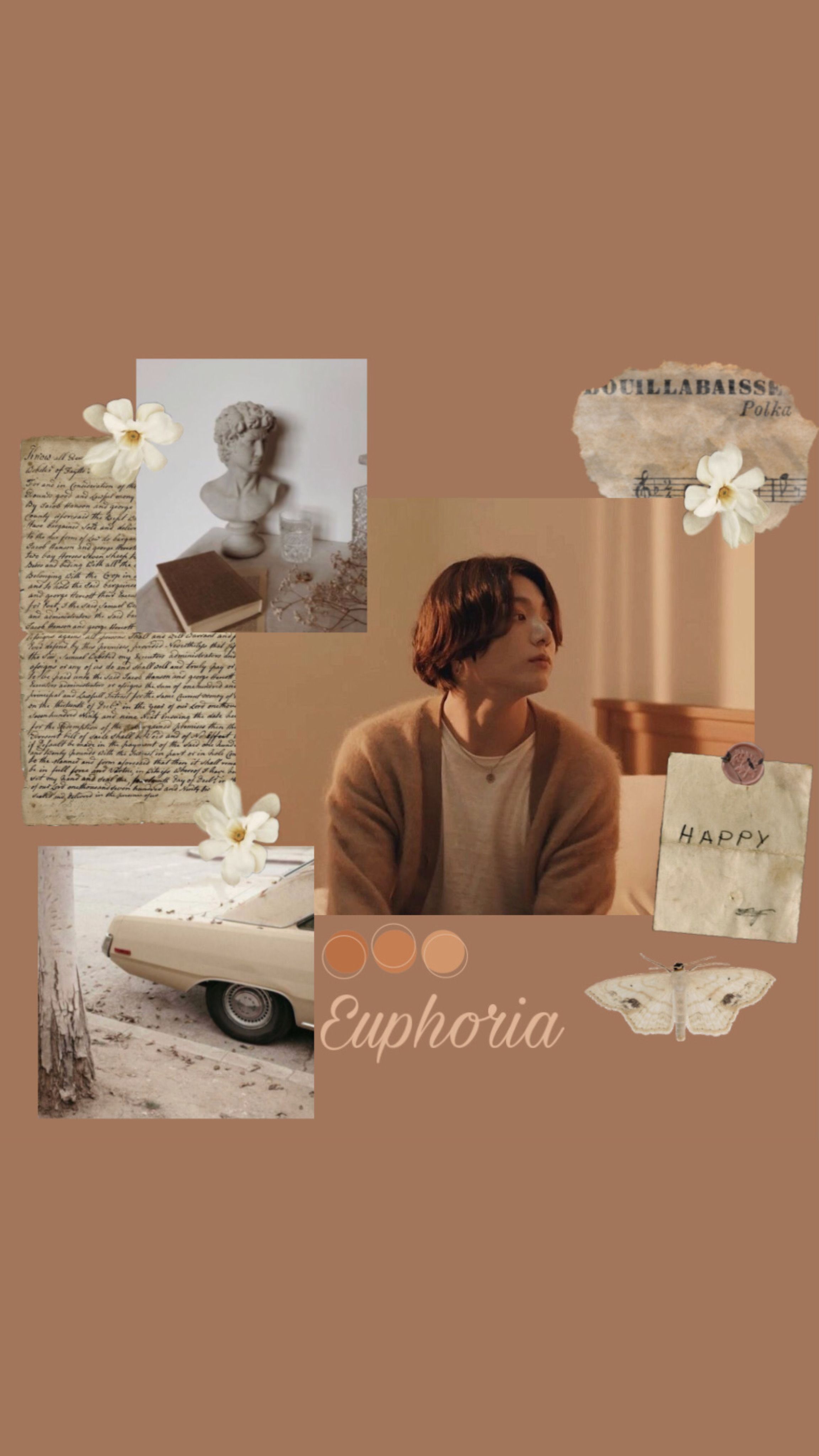 Euphoria, Collage, Braune Töne, Vintage, Ästhetik, Scrapbook, QHD+, Handy-Hintergrund