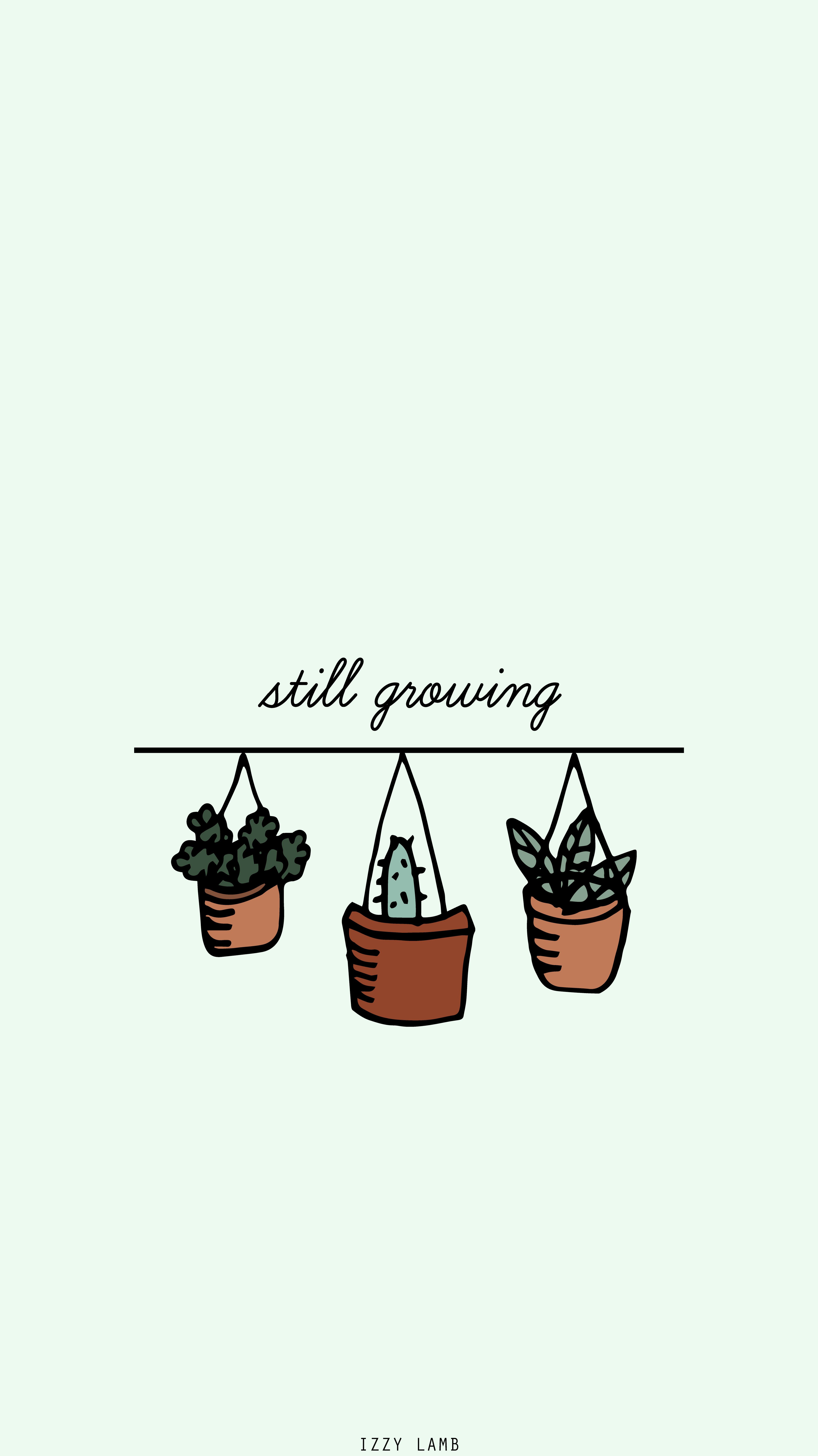 Still growing, Zimmerpflanzen, Hängende Töpfe, Mintgrün, Minimalismus, QHD+, Handy-Hintergrund