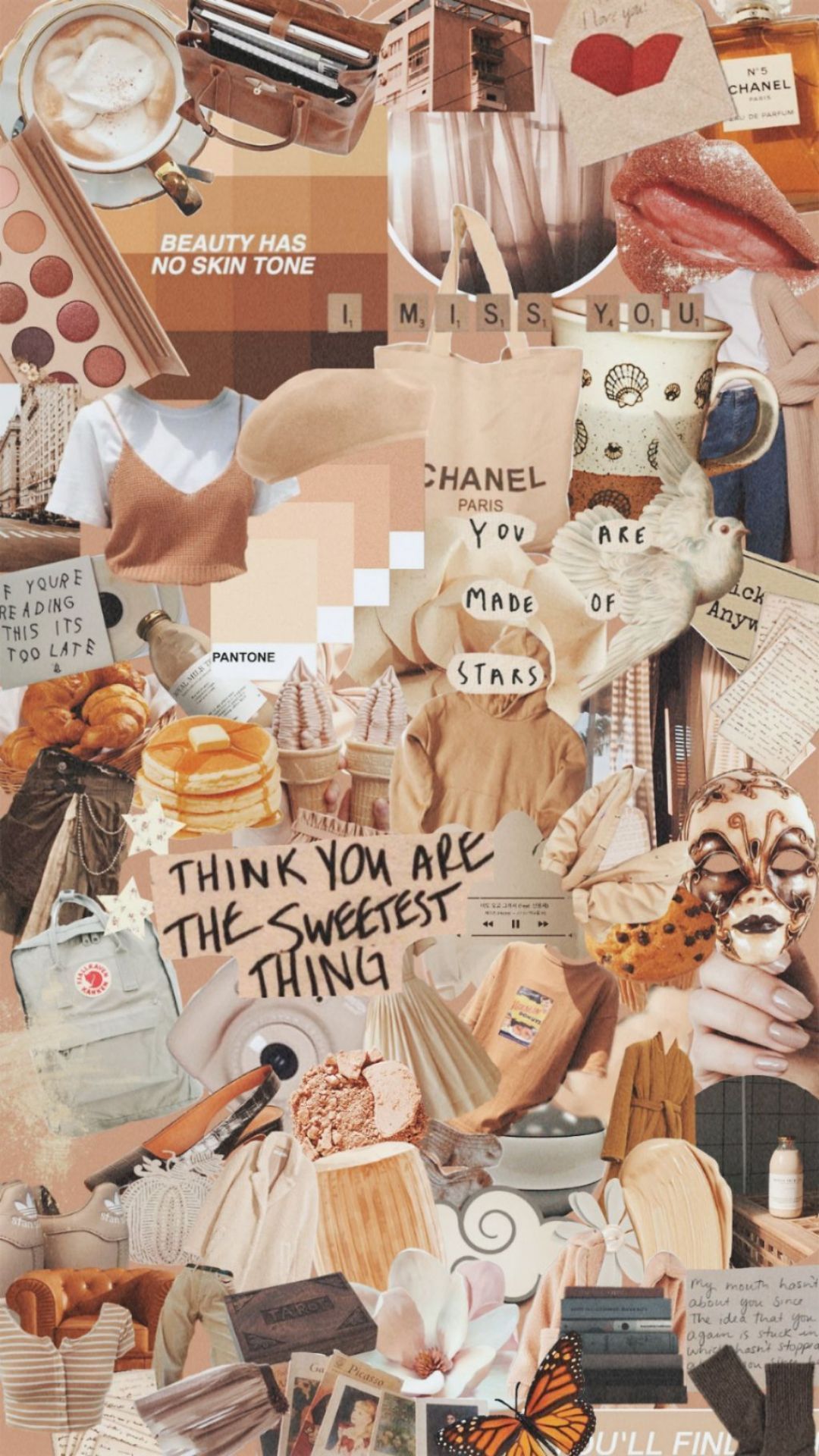 Collage, Ästhetik, Beige, Zitat, Fotos, Full HD, Hintergrundbild fürs Handy