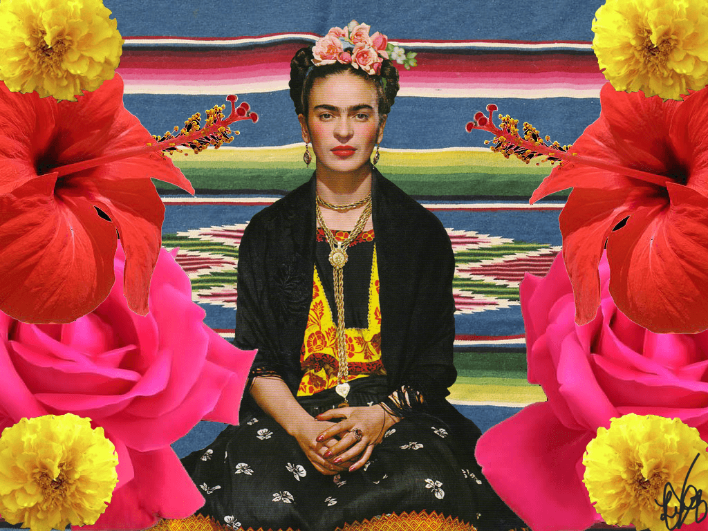 Frida Kahlo, Hibiskus, Mexikanische Decke, Sitzend, Bunt, Künstlerin, Hintergrundbild fürs Tablet