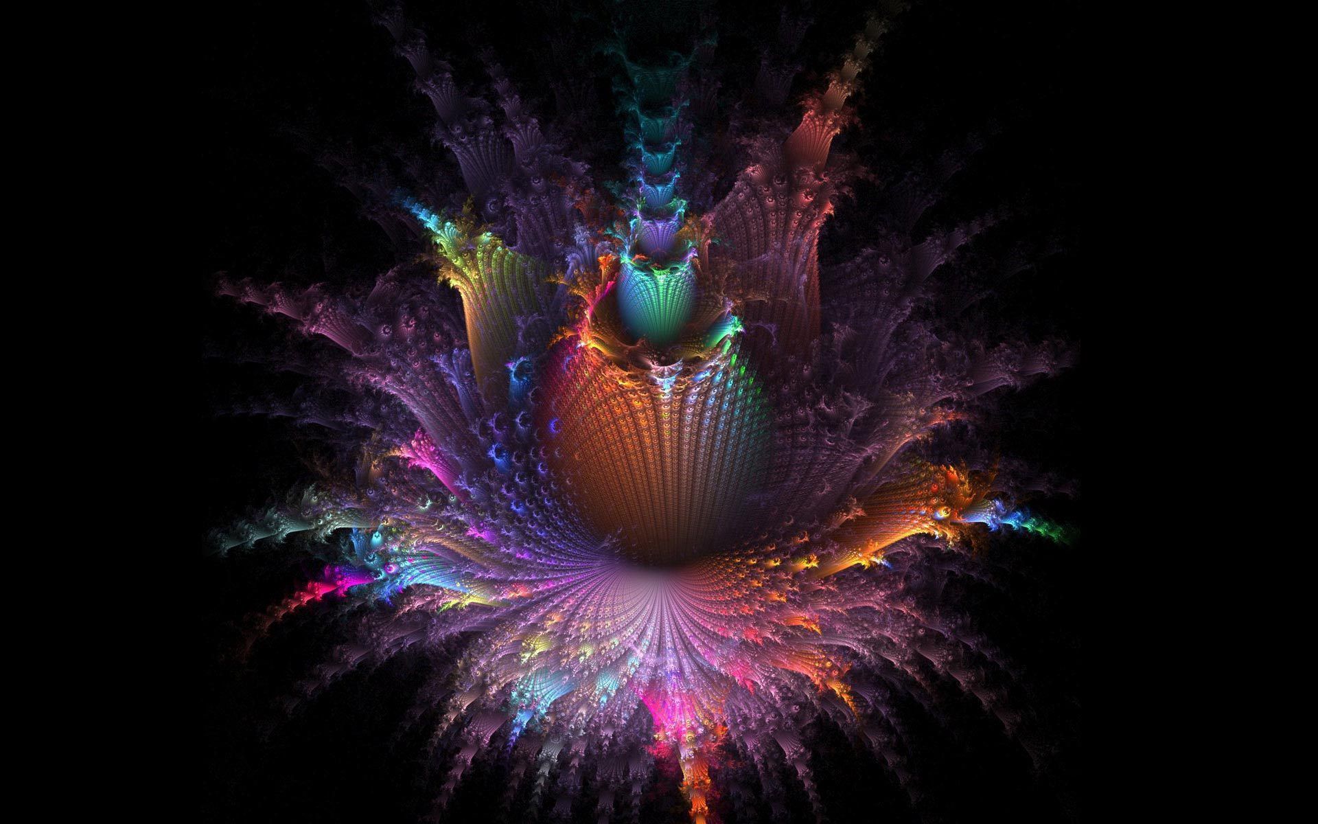 Fraktal, Digitale Kunst, Bunte Blume, Schwarzer Hintergrund, Full HD Wallpaper