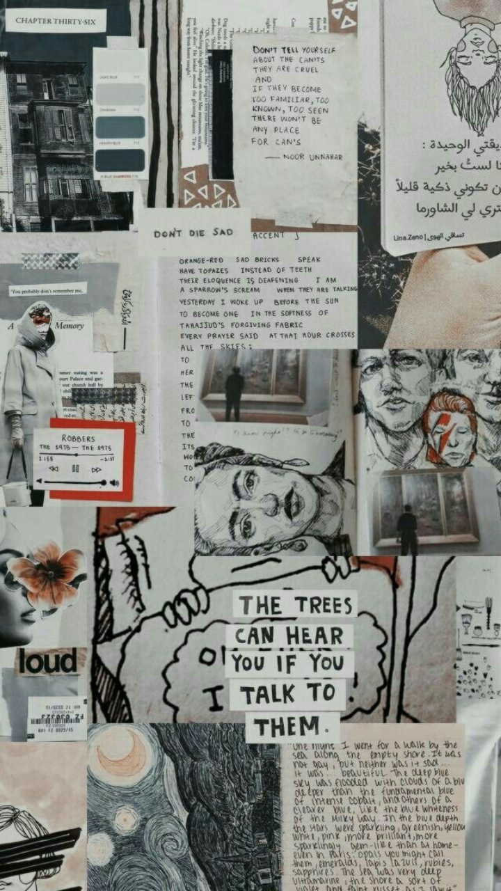 Collage, Zeitungsausschnitte, Grau, Zitate, Vintage, Hochformat, Hintergrundbild fürs Smartphone