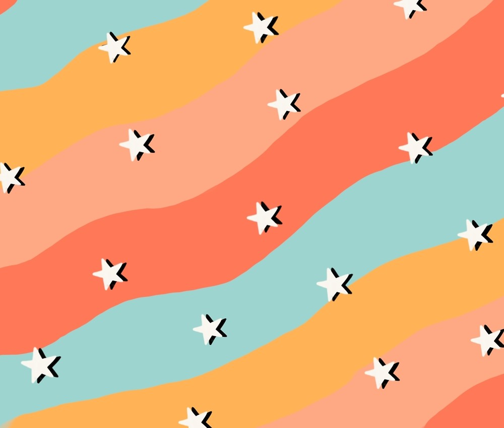 Wellenstreifen, Sterne, Retro, Orange, Türkis, Groovy, Hintergrundbild