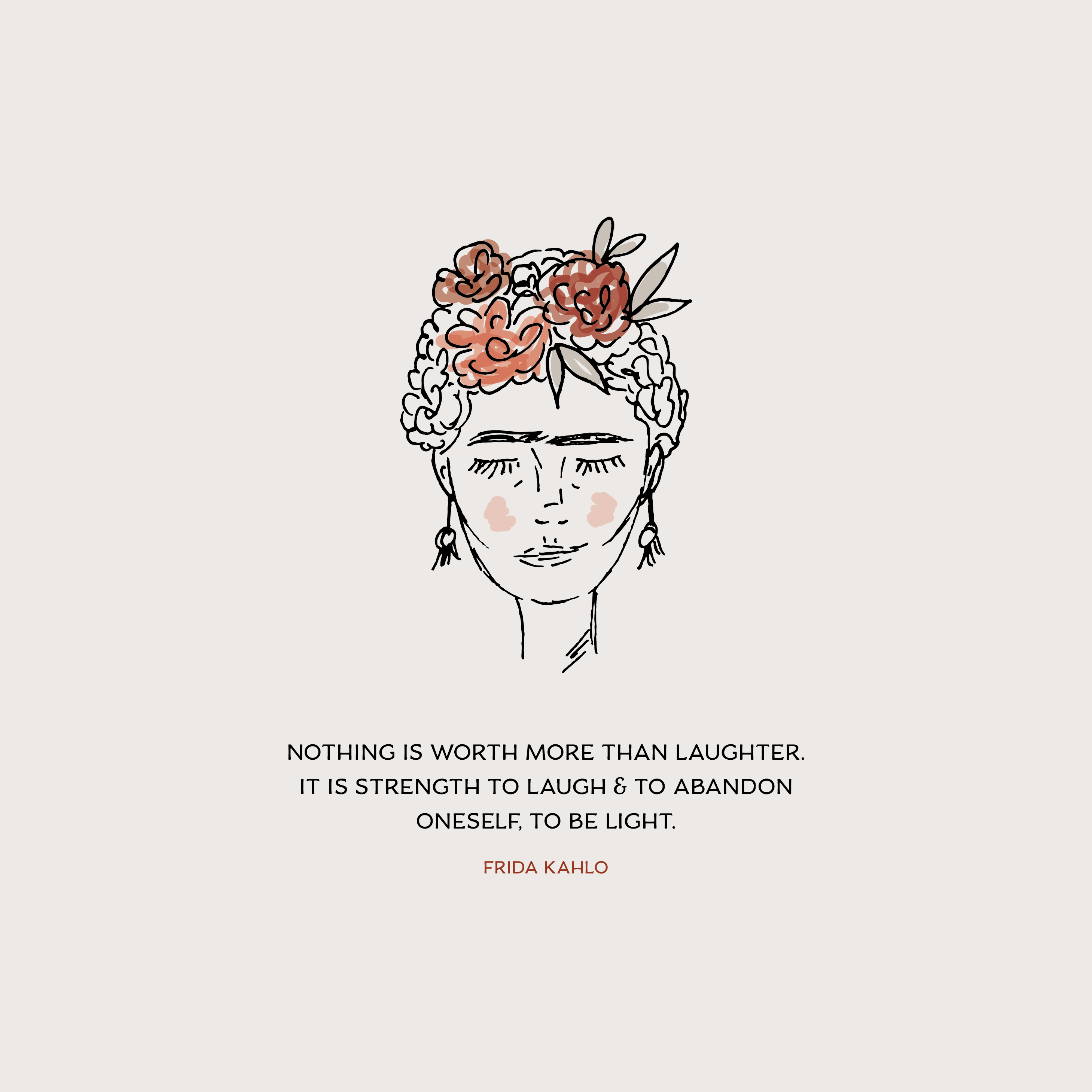 Frida Kahlo, Zitat, Strichzeichnung, Blumenkranz, Hellgrau, 2K, iPad-Hintergrundbild
