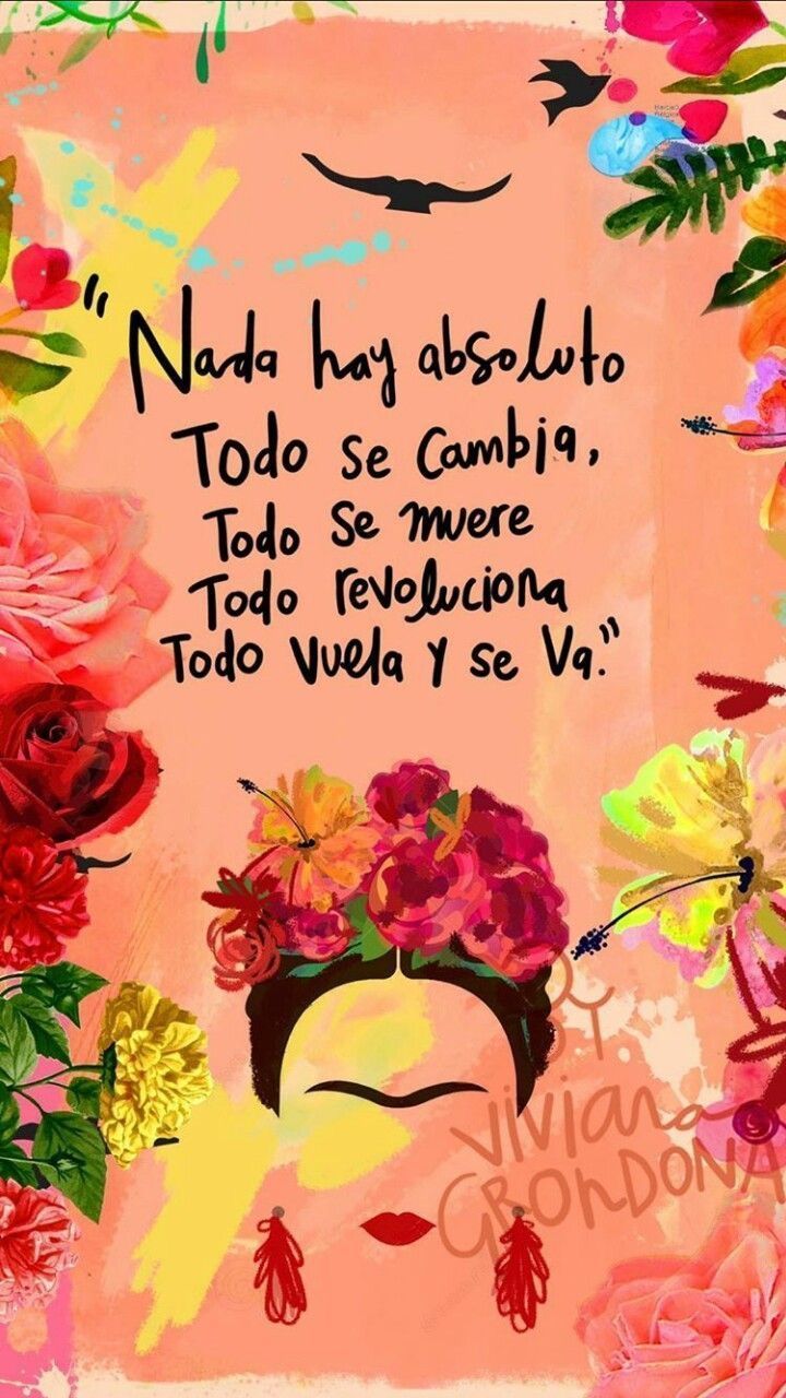 Frida Kahlo, Zitat, Spanisch, Blumen, Orange, Hintergrundbild für iPhone und Android